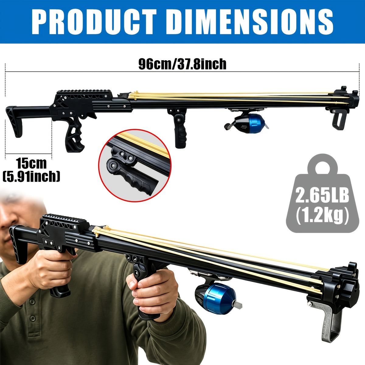 Multifunctional Slingshot, Automatic Fishing Slingshot, Equipped with Fishing Reel and 6pcs Darts, 2pcs Rubber Bands, Powerful and Accurate Outdoor Adult Fishing Slingshot, Heavy Duty Precision Long-Handle Slingshot, Easy to Operate, Deluxe Package