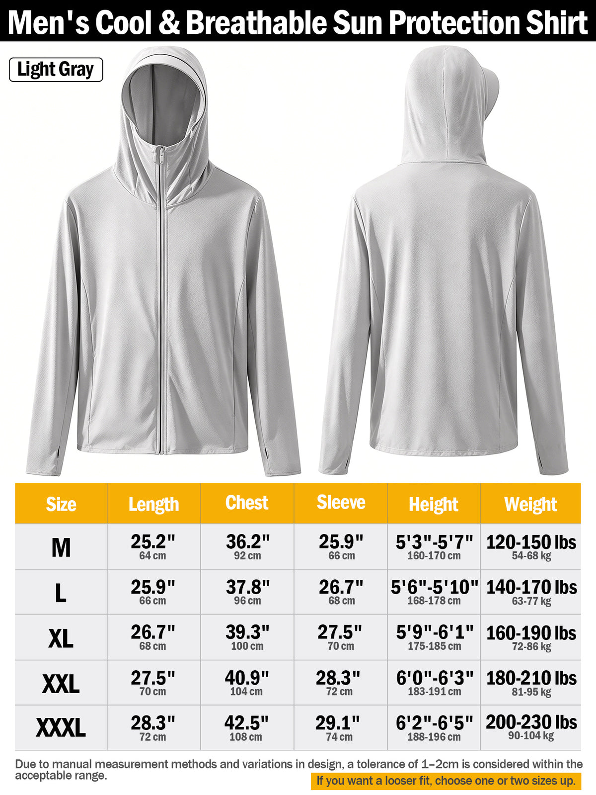 Men's Cool and Comfortable Jacket With Hood Brim, Moisture-wicking and Quick-drying Shirt, Breathable Sun Protection Shirt, Outdoor Lightweight Full Zip Hoodie Jacket Long Sleeve Fishing, Hiking, Running, Tops for Summer