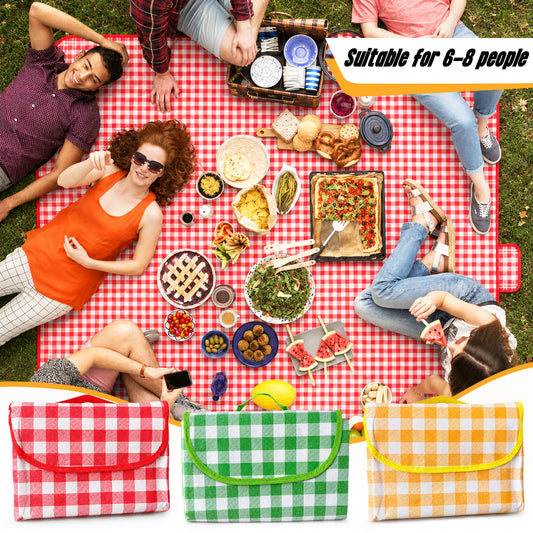 Extra Large 78.7''×78.7'' Sandproof Picnic Blanket, Gingham Picnic Mat with Handle, Ultralight 1.25 lb Non-Woven Fabric Outdoor Mat, Foldable Outdoor Mat for Camping Beach Hiking, Grass Picnic Blankets, Indoor Outdoor Use. Available in Three Color