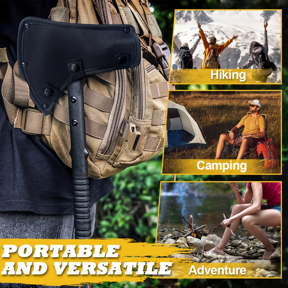 2 Pack Portable Battle Axe Set, Portable Outdoor Hatchet with Sheath, Reinforced Steel Sharp Blade, Window Breaker, Hammer and Multi-Tool Design Tomahawk, Durable Anti-Slip Handle Camping Hatchet Tool for Hiking/Camping/Outdoor Adventure Gear