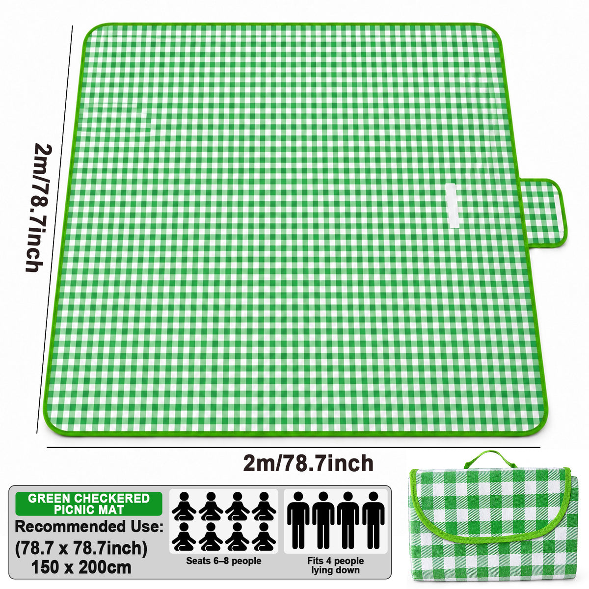 Large Checkered Picnic Blanket — 200 × 200 cm — product image 29