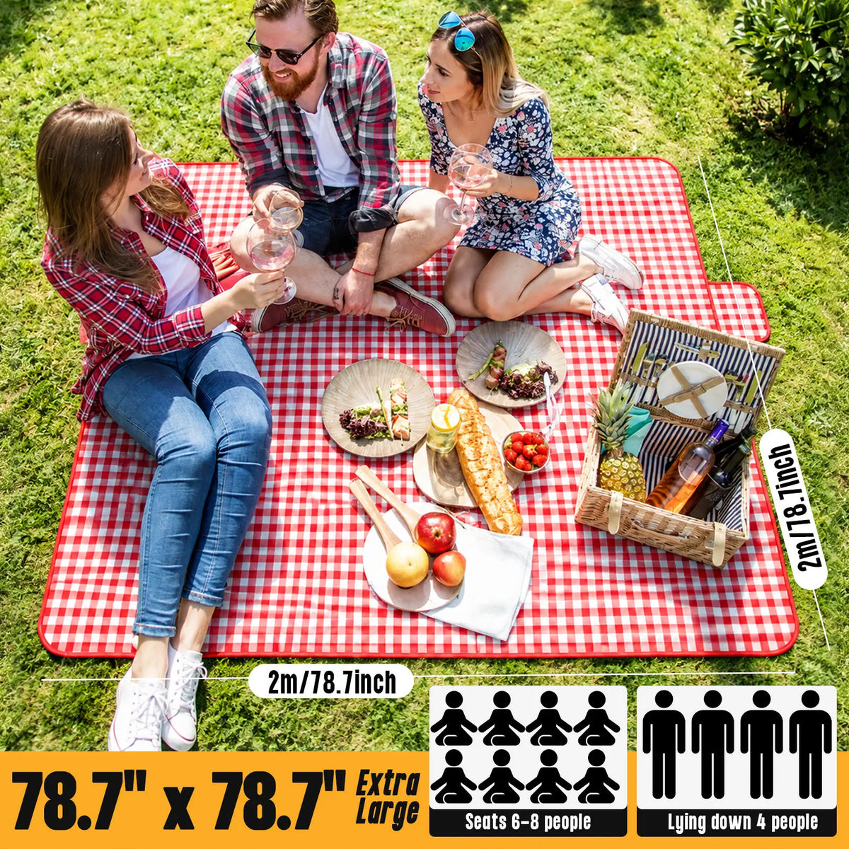 Large Checkered Picnic Blanket — 200 × 200 cm — product image 9
