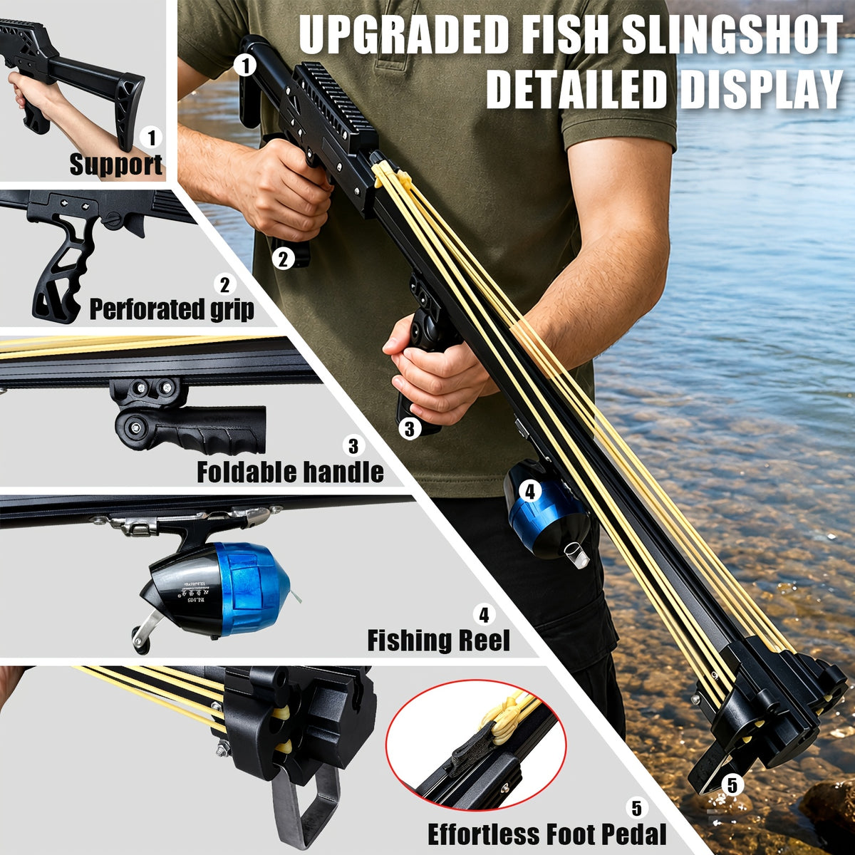 Multifunctional Slingshot, Automatic Fishing Slingshot, Equipped with Fishing Reel and 6pcs Darts, 2pcs Rubber Bands, Powerful and Accurate Outdoor Adult Fishing Slingshot, Heavy Duty Precision Long-Handle Slingshot, Easy to Operate, Deluxe Package