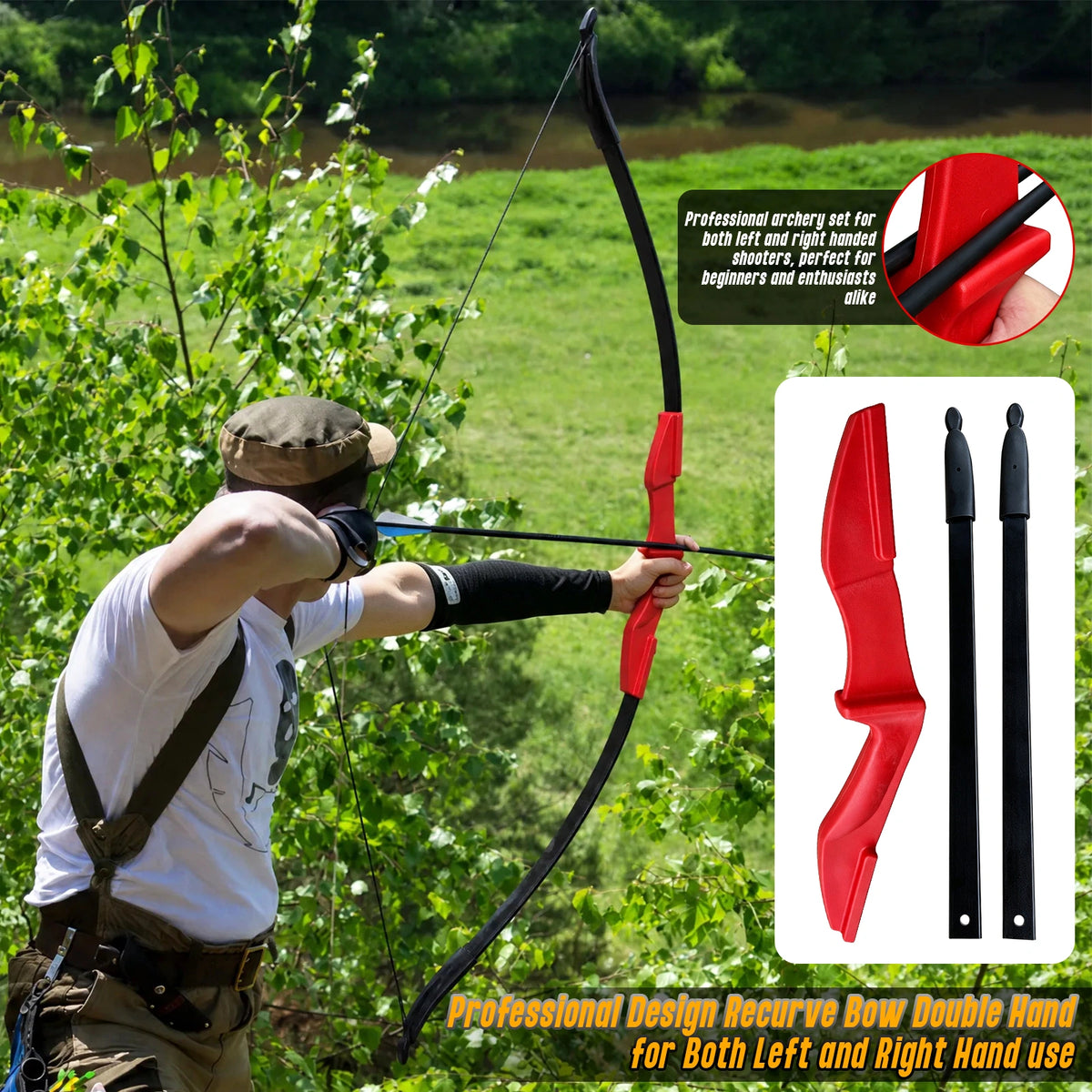 Archery  Recurve Bow 53" Standard Set for Adults 20 30 40lb, Takedown Archery Kit for Beginners Right & Left Handed Outdoor Target Practice & Training, Adult Beginners to Advanced Outdoor Target Practice, Smooth Shooting Performance, High Accuracy
