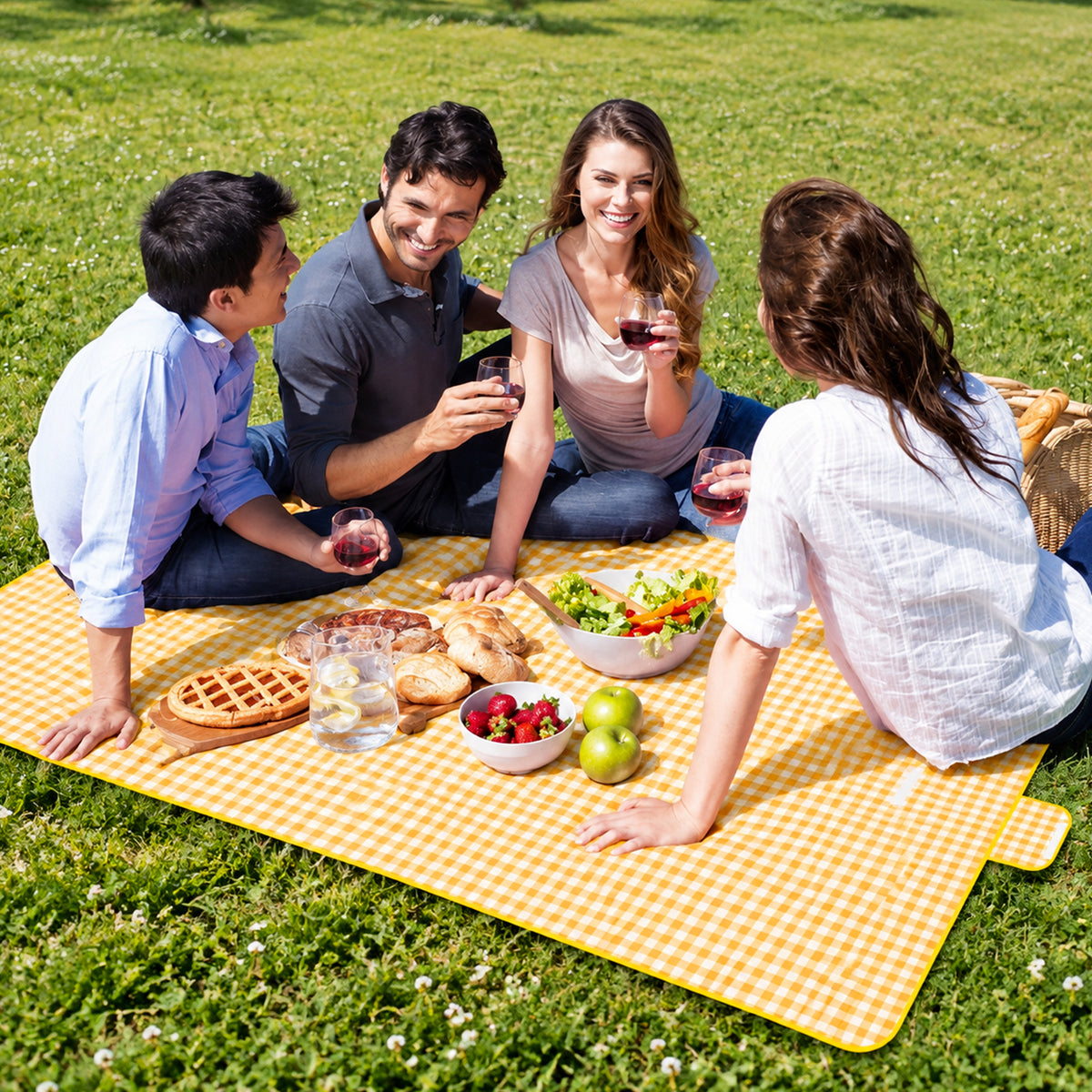 New Upgraded Picnic Blanket Outdoor Extra Large Picnic Mat 39.37"X59" Camping Blanket Beach Blanket, Thickened Checkered Non-Woven Fabric, Ultralight 1.25 lb with Handle Picnic Mat, for Outdoor Camping Hiking Travel Grass Park Music (100X150CM)