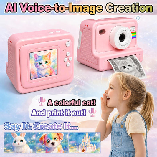 Thermal Portable Instant Printing Camera Set for Kids, 1080P HD Photo/Video Capture, Music Player, Interactive Storybooks, 3/5/10S Delayed Photography with USB Charger 1300Mah Battery And 3 Rolls Print Paper, Perfect for Birthday Gifts Girls Age 6