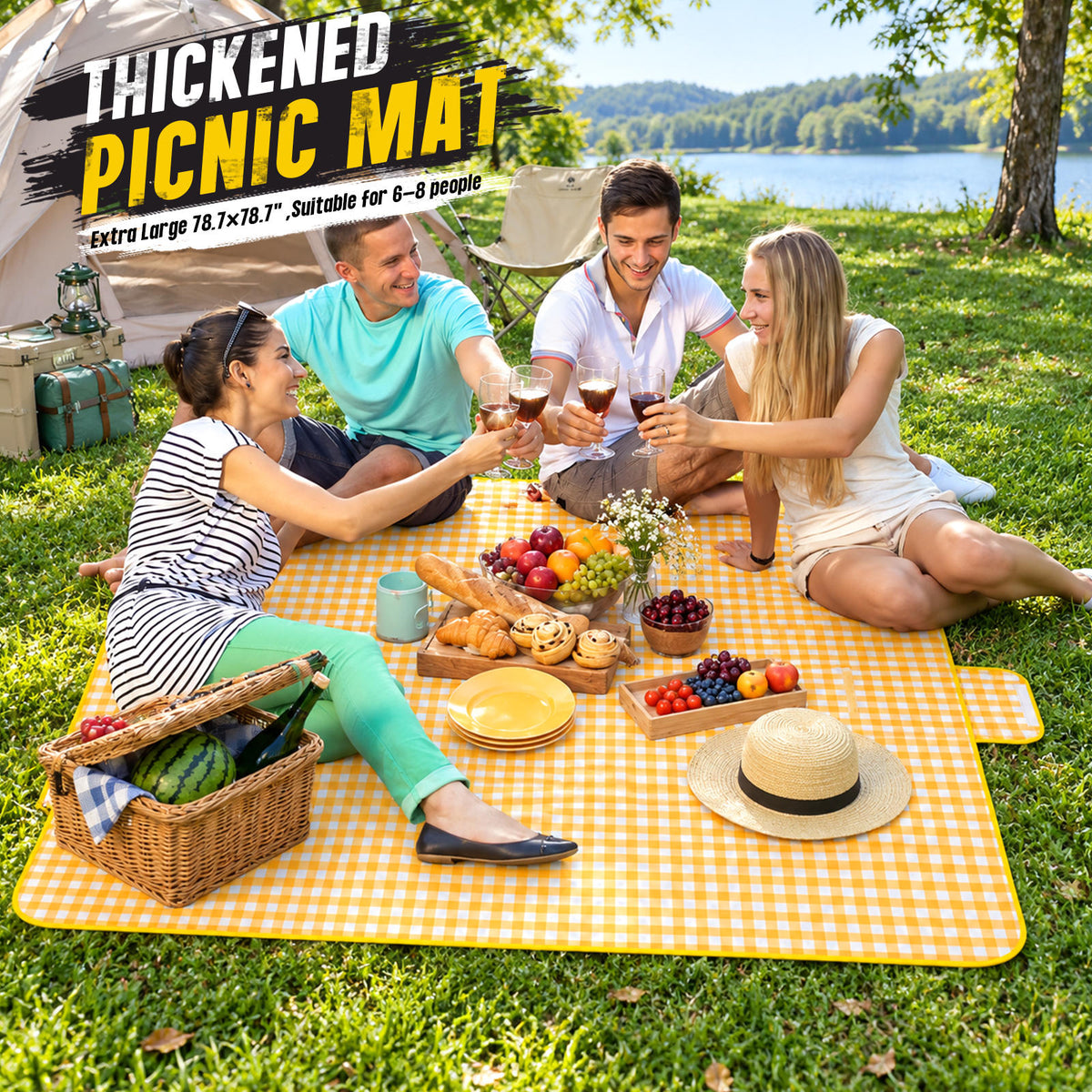 Large Checkered Picnic Blanket — 200 × 200 cm — product image 8
