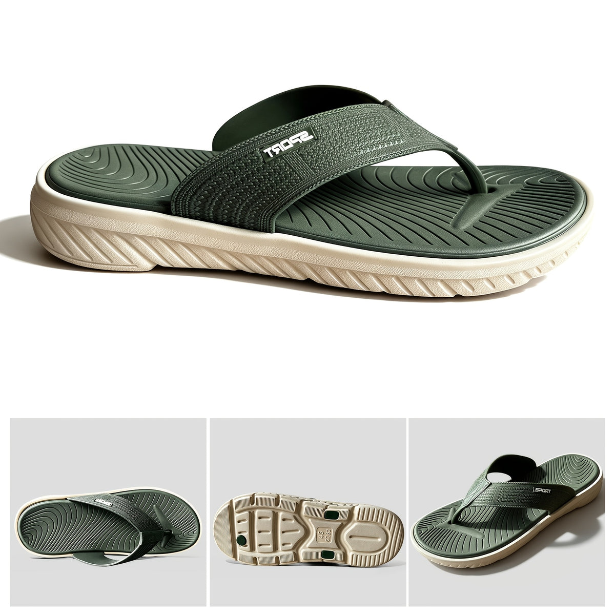 Men's Flip Flops, Slide Sandals for Men, Lightweight Thong Sandals with Thick EVA Sole, Soft Cushioned Footbed & Textured Outsole, Non-Slip Slippers, Men Summer Beach Sandals with Arch Support for Casual Walking, Indoor & Outdoor Wear, Green