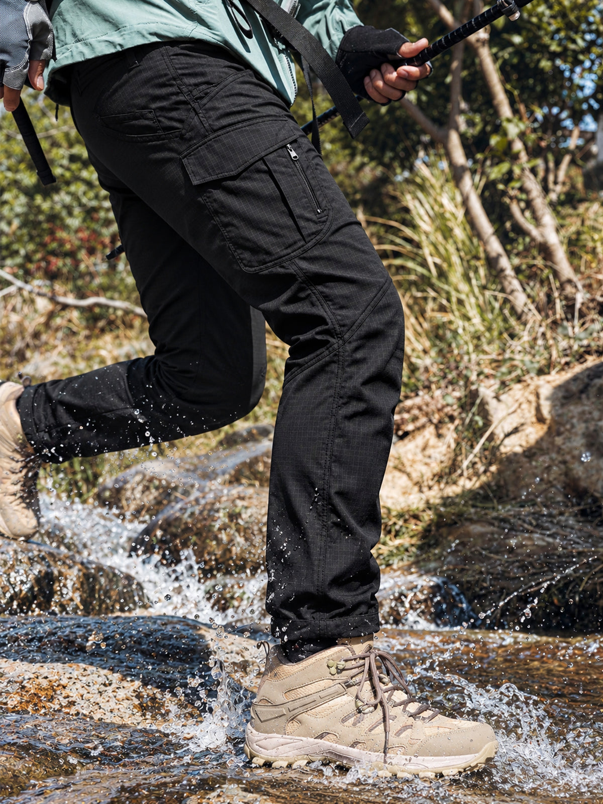 Men's Cargo Work Pants Black, Stretch Waistband, Lightweight Ripstop Hiking Pants with 9 Pockets, Water Resistant & Durable Utility Cargo Pants, Relaxed Fit for Men Workdays and Outdoor Activities (Black,S-XXXL)