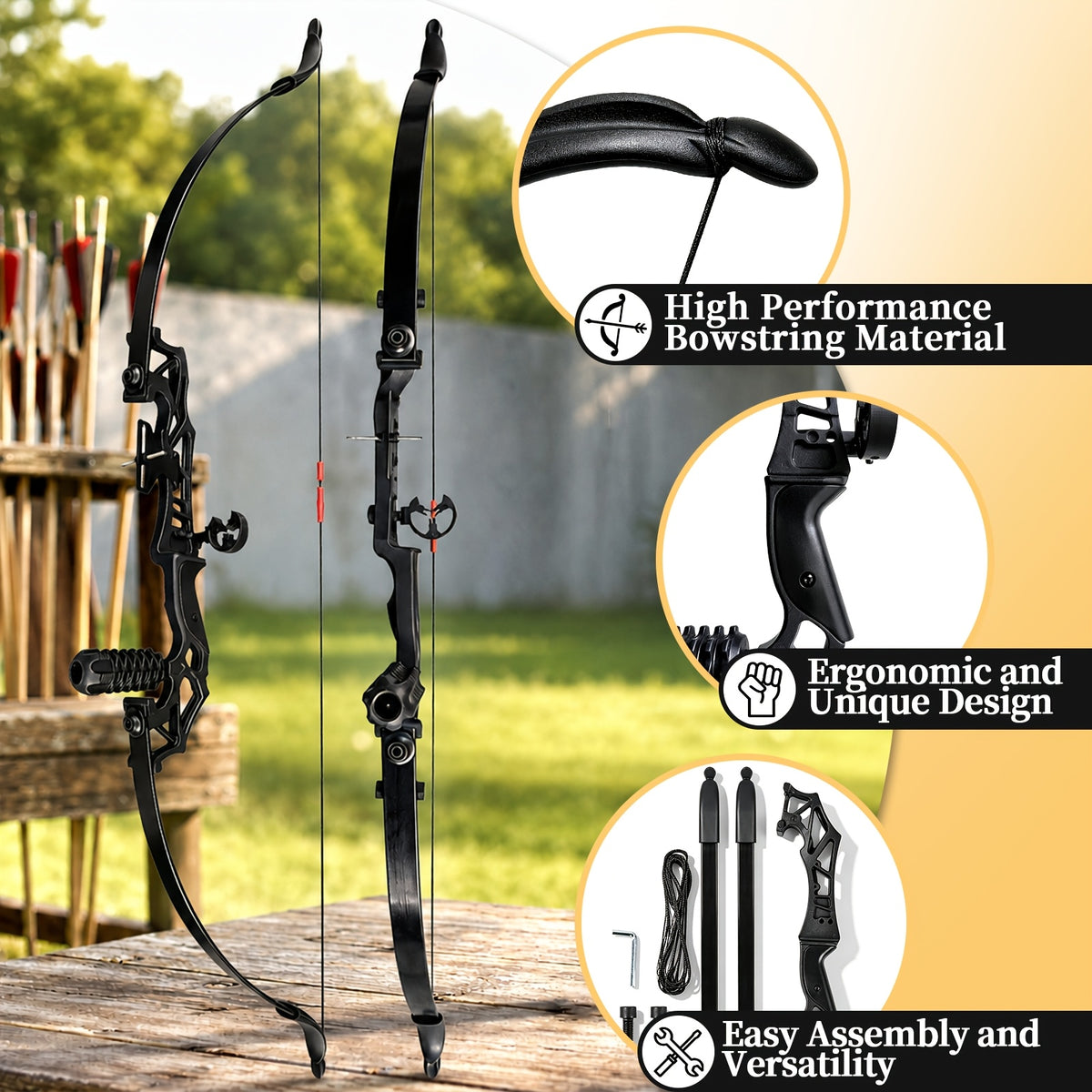 Archery Metal Recurve Bow Professional Beginner's Bow Outdoor Adult Archery Range Scenic Area Competitive Shooting, For Men and Women Sports Alloy Bow Compound Bow Competition Set, 20 LBS/30 LBS/40 LBS Available, Ambidextrous