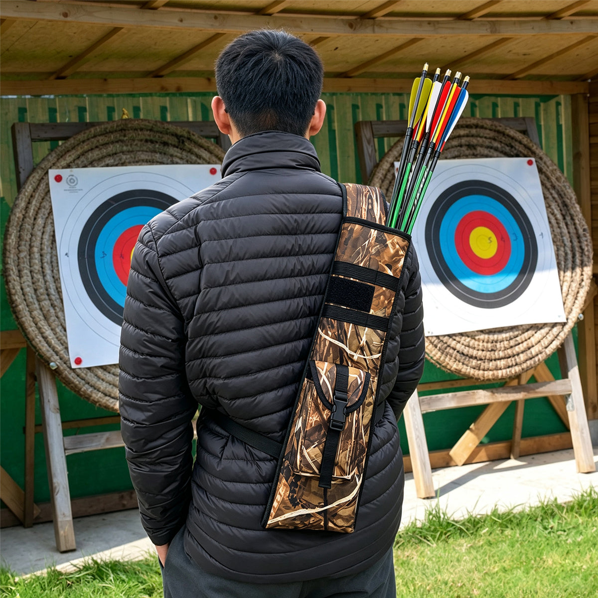 Practice Arrow Archery Bag,Competitive Camouflage Quiver Back, Single Shoulder Strap, Outdoor Multifunctional Tactical Arrows Bag, Versatile Arrow Quiver, Can Holds 18-24 Arrows, Holder Side Hip Arrows Bag for Compound Recurve Bow Practice Target