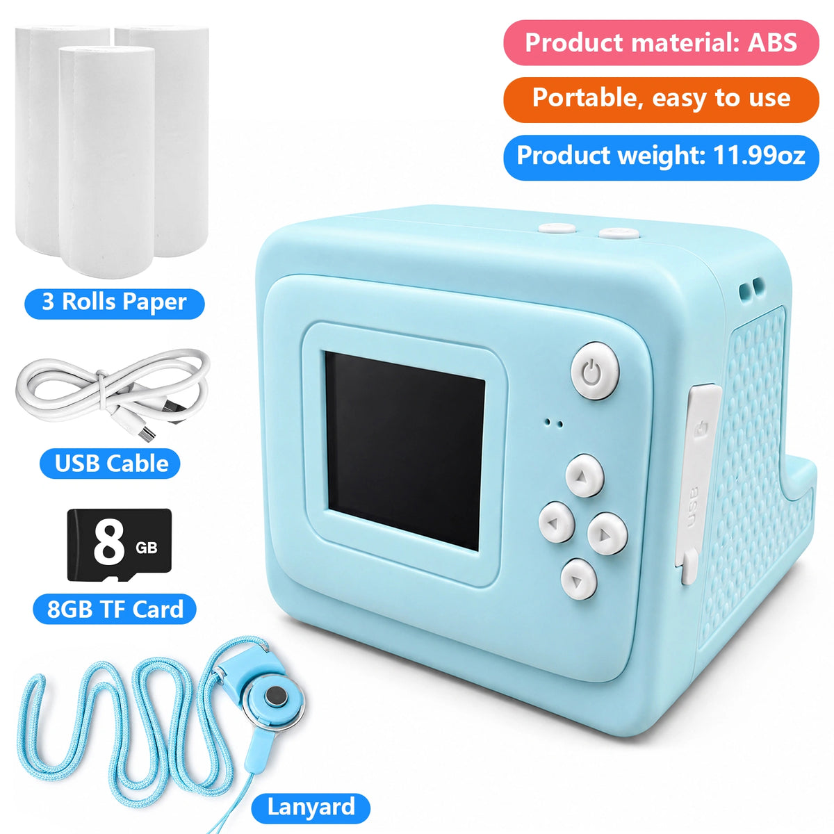 Kids Camera Instant Print for Boys Girls, 2.0-Inch Screen, 1080P HD Photography, MP3 & Game, 20 Creative Frames, 3 Rolls of Printer Paper, USB Charger, Perfect for Christmas And Halloween Birthday Gift, Perfect for Kid, Gifts Girls Boys 6 Years Old
