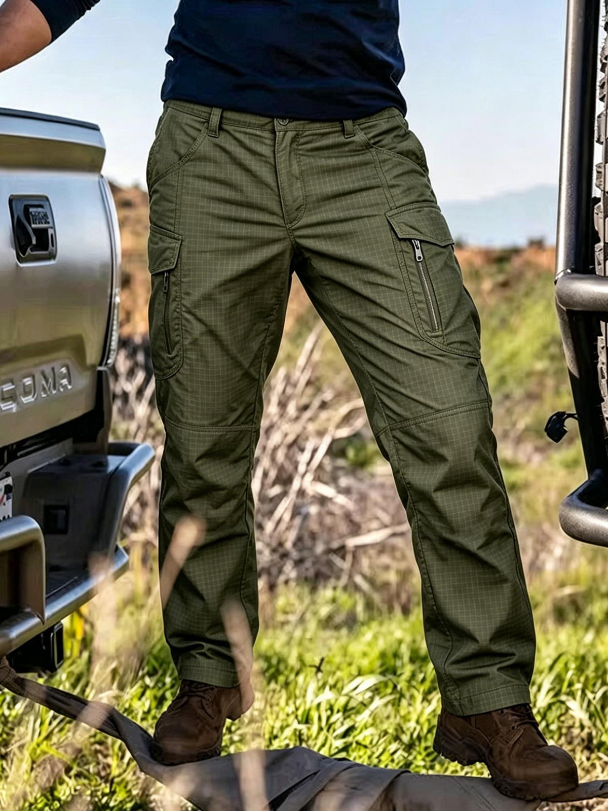 Men's Work Cargo Pants, Army Green, Stretch Tear-resistant Lightweight Commuter Pants/ Training Pants/Hiking Pants, Water-Resistant Multi-Pocket Utility Work Pants and Outdoor Casual Pants, for Outdoor Camping & Hiking, Durable