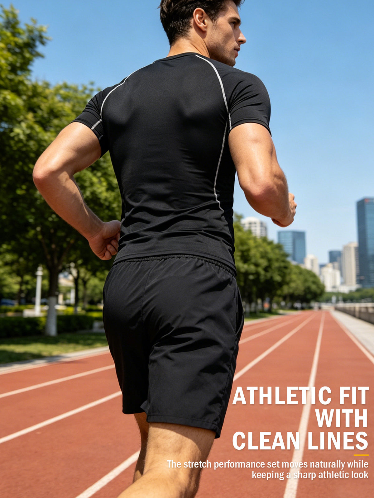 2-piece Men's Athletic Workout Set, Running, Gym Compression Gear, All-Season Wear, Breathable Quick Dry Compression Short Sleeve Training Shirt with Elastic Waistband Shorts, Activewear Outfit for Running Fitness Basketball Outdoor activities,Black