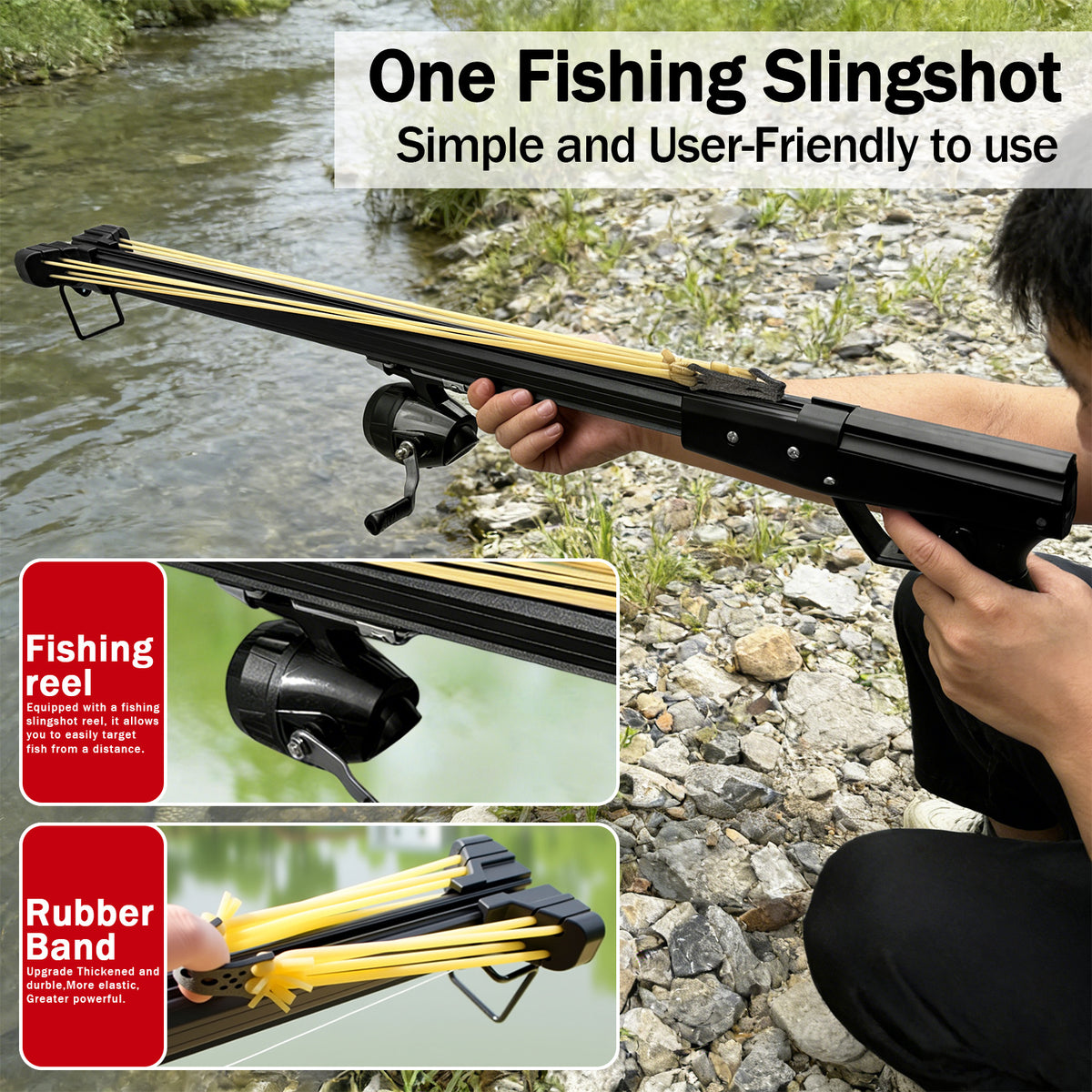 Upgraded Long Distance Fishing Slingshot for Adults with Reel, Portable Aluminum Alloy Fishing Launcher, Ergonomic Grip and Precision Smooth Line Control and Equipped with Darts, Outdoor Fishing Gear for Freshwater and Saltwater Use Adventures
