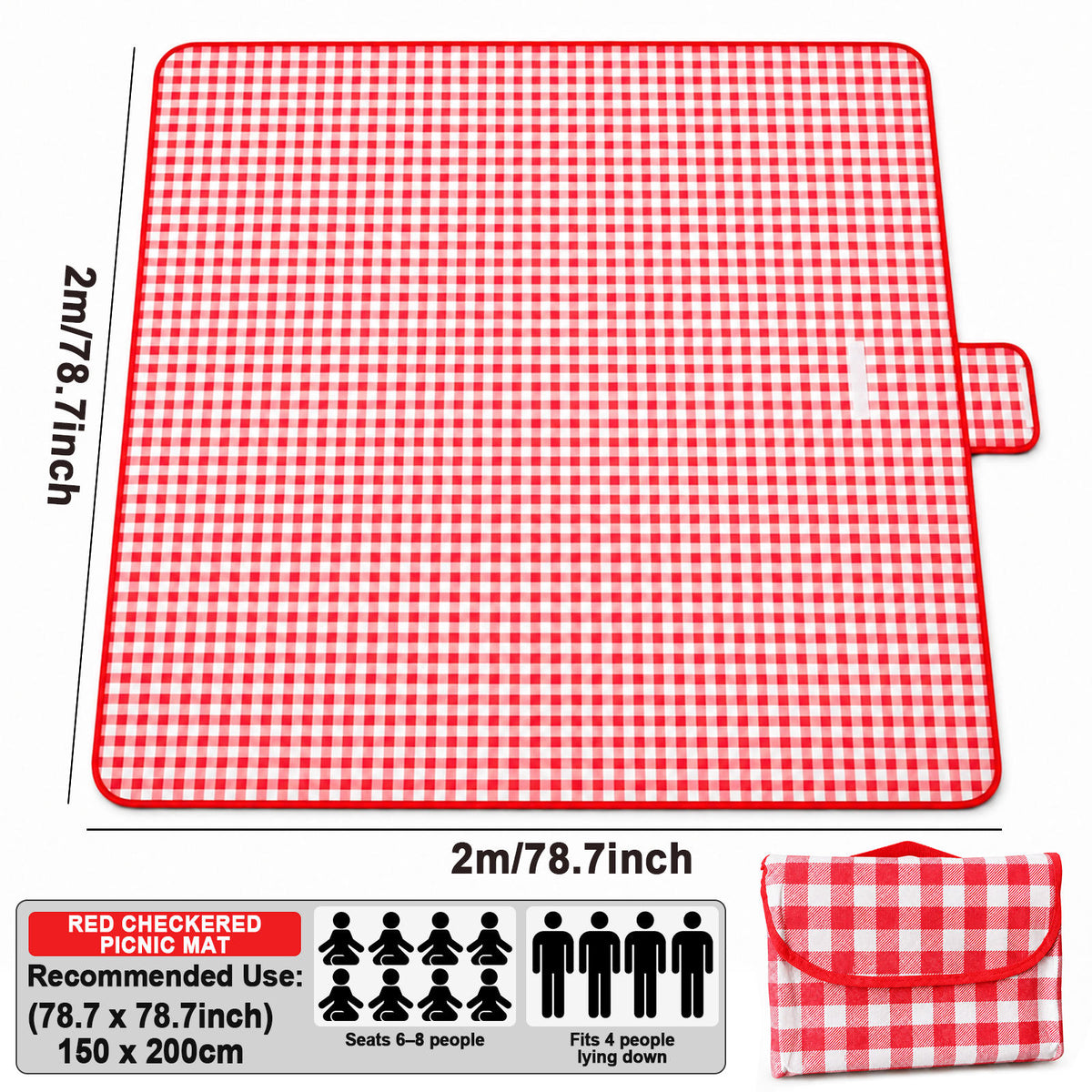 Large Checkered Picnic Blanket — 200 × 200 cm — product image 1