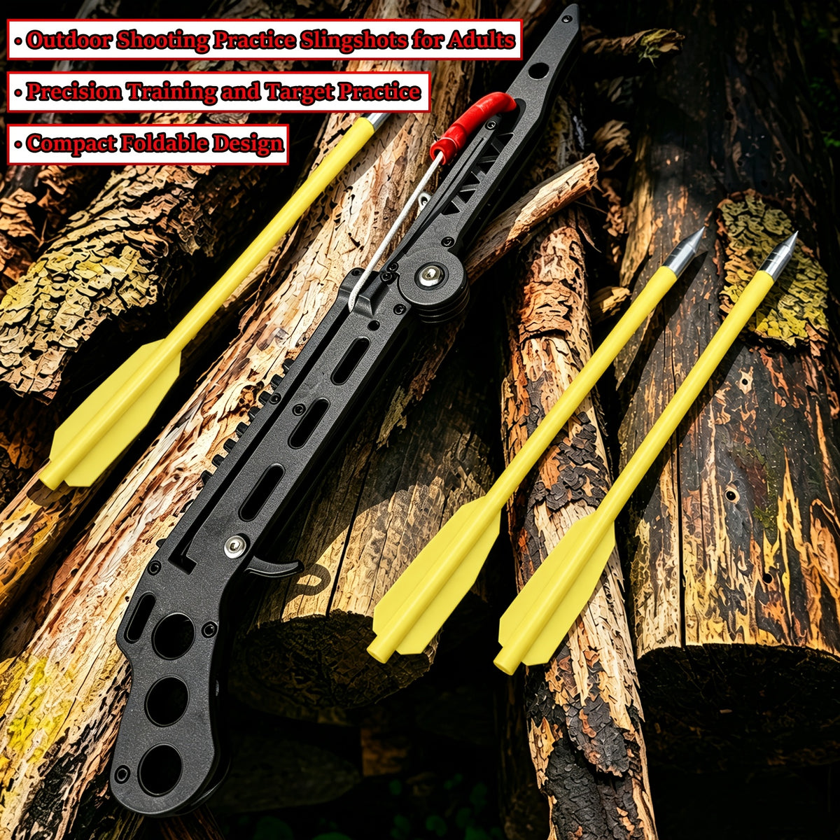 Folding Portable Slingshot, Outdoor Training Shooting Practice Compound Bow for Adults, Compact Foldable Design, Multi-Function Launcher with Ammo Balls and Training Arrow, Easy Carry for Camping Trips, Travel Packing and Backyard Weekend Use