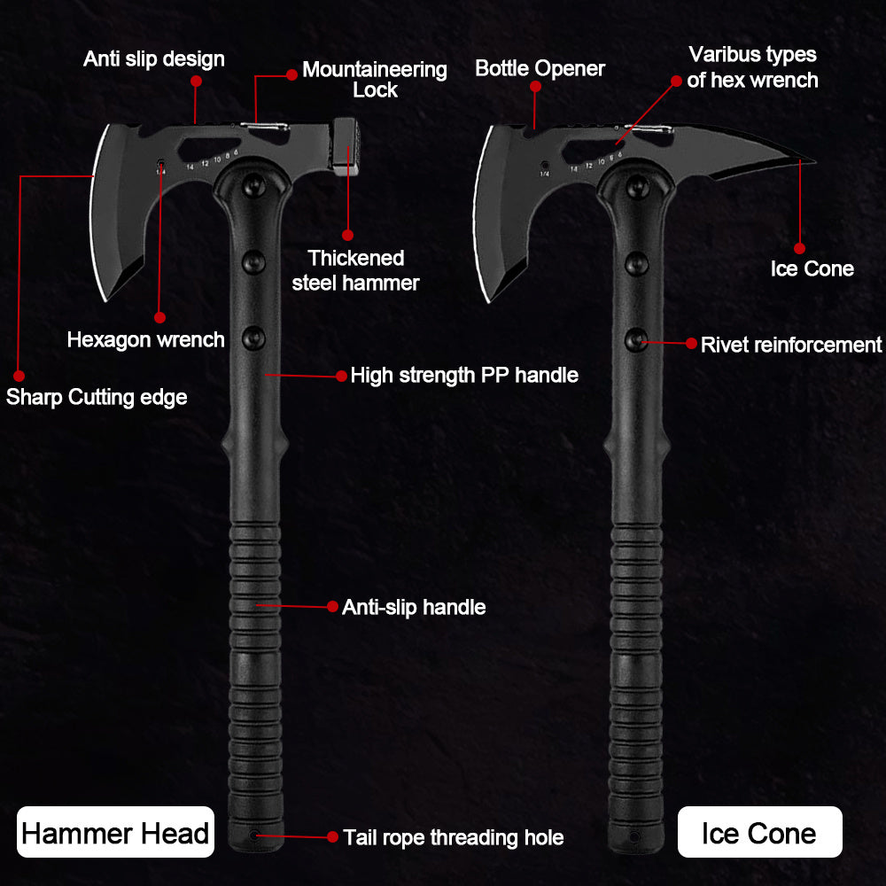 Portable Hand Axe 2 Pack Set, Sharp Stainless Steel Head Tomahawk with Sheath, Assault Axe, Hatchet with Hammer, Hex Wrench and Bottle Opener, Multi-functional Camping Hatchet with Handle for Camping, Emergency, Hiking, Jungle and Outdoor