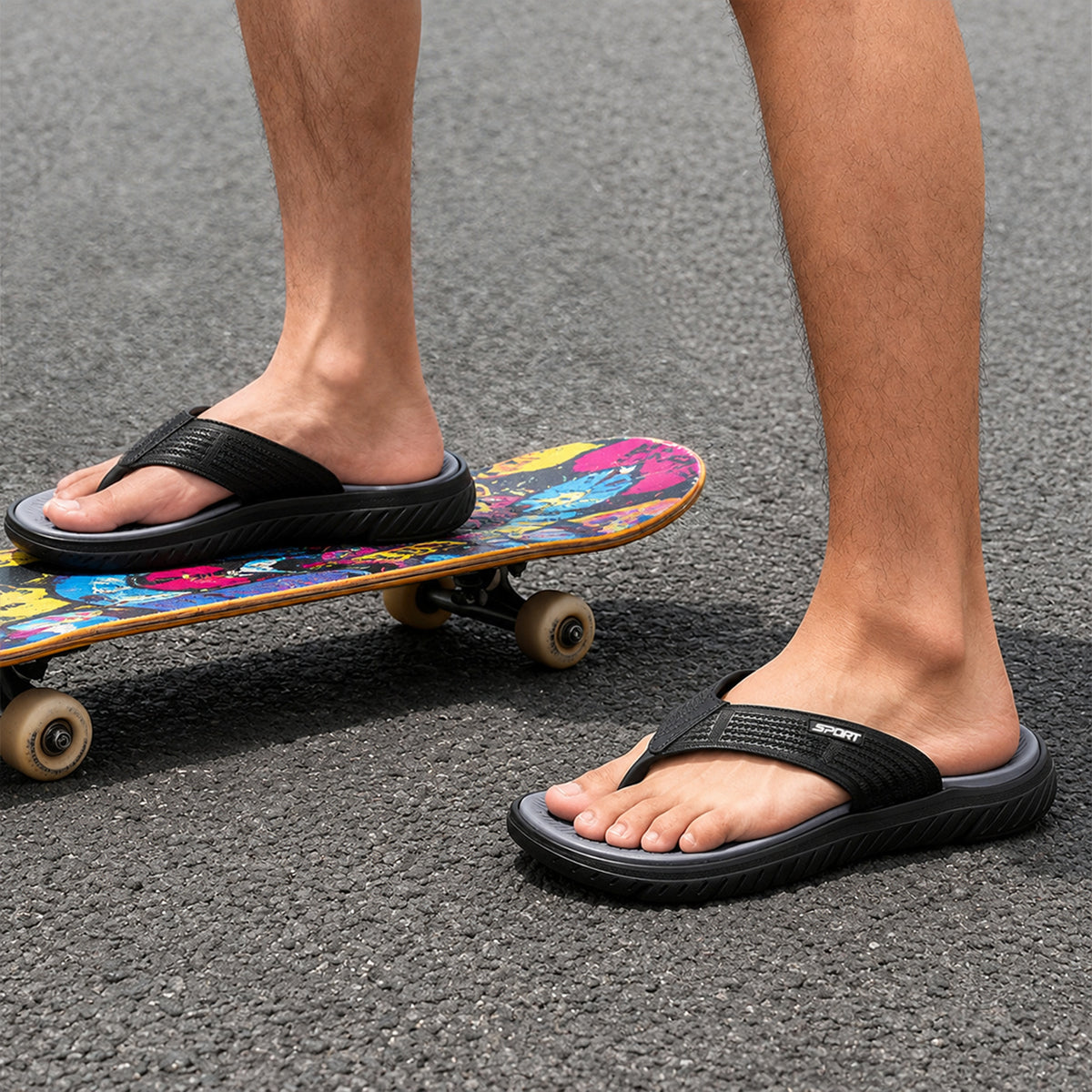 Men Summer Casual Flip-Flops, Beach Walking Thong Cushion Thong Sandals with Comfortable Arch Support Yoga Mat Beach Shoes, Durable Thick-Soled, Non-Slip, Soft-Soled Outdoor Sandals for Men, Black