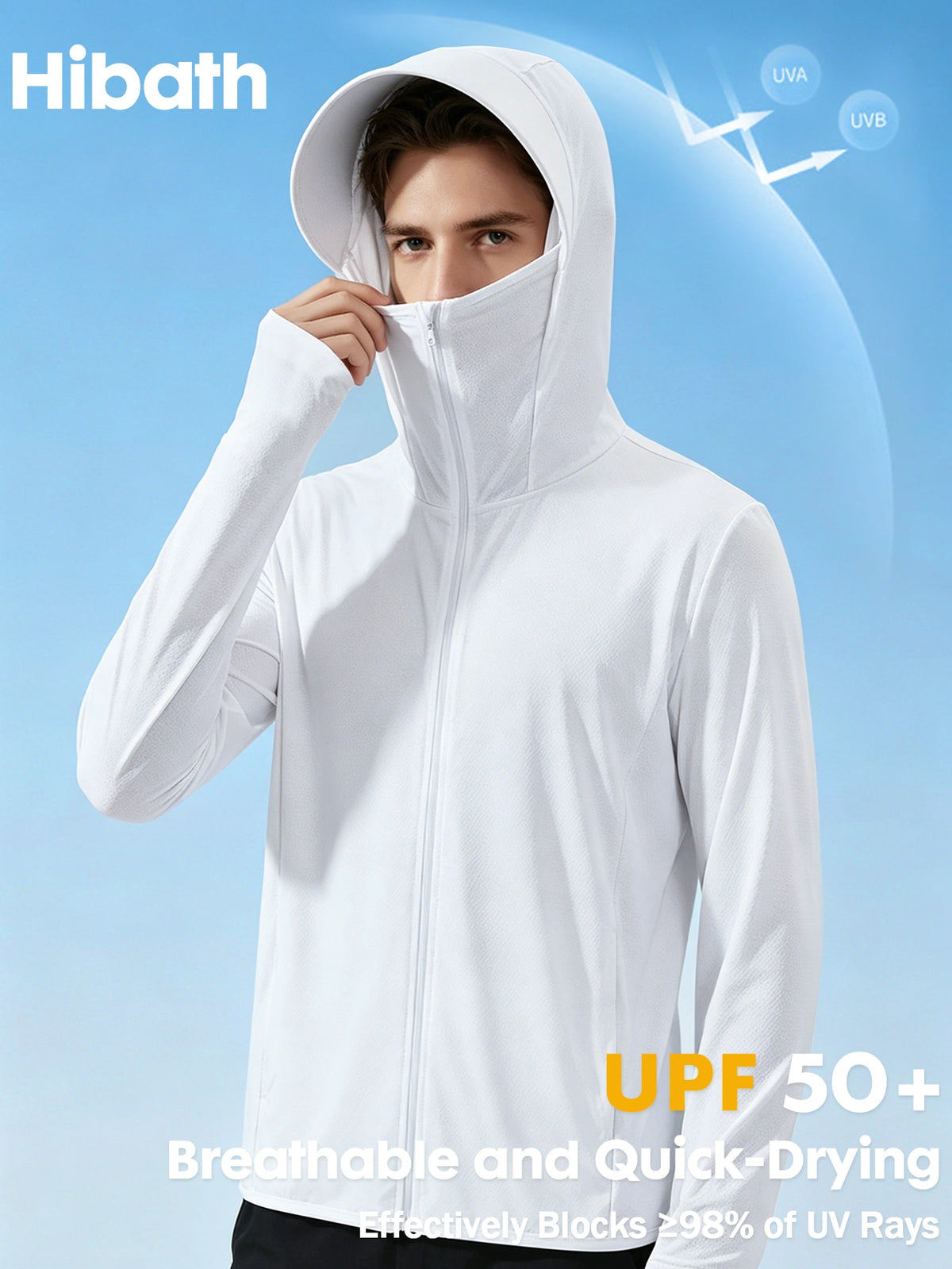 Men's UPF 50+ Cooling Ice Silk Shirt Outdoor Lightweight Full Zip Hoodie Jacket, Cooling Top Long Sleeve Moisture Wicking Hoodie, Lightweight and Breathable, Outdoor Fishing Hiking Performance Shirt Tops for Summer