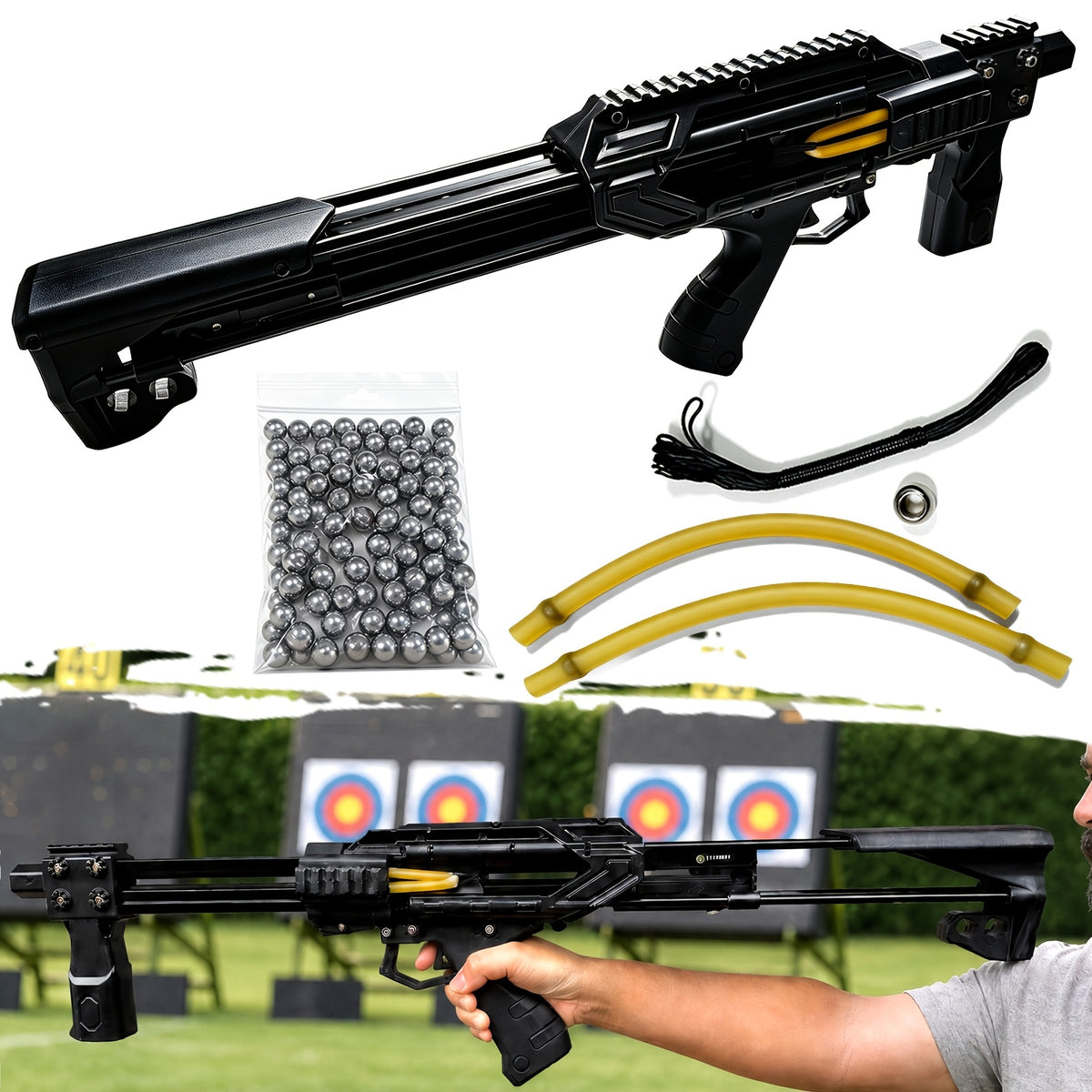 Upgraded Heavy Duty Continuous Shooting Slingshot, New Thor Multi-Shot Compound Bow for Adults, Aluminum Alloy Frame, Automatic Trigger Slingshot, Beads Shooting, Precision Adult Bow, In Car Essential, For Jungle Outdoor Gear, Black Metal Archery Kit