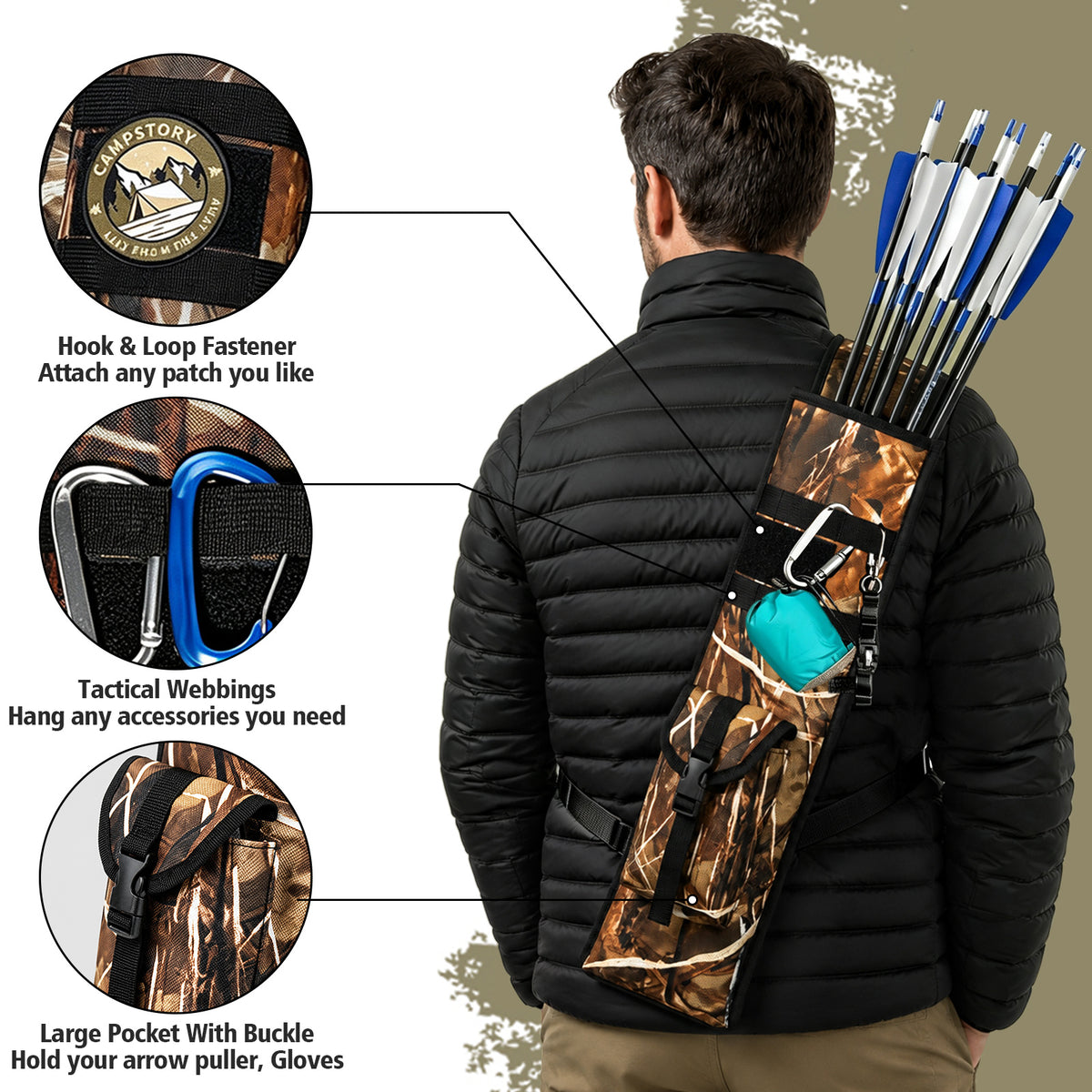 Practice Arrow Archery Bag,Competitive Camouflage Quiver Back, Single Shoulder Strap, Outdoor Multifunctional Tactical Arrows Bag, Versatile Arrow Quiver, Can Holds 18-24 Arrows, Holder Side Hip Arrows Bag for Compound Recurve Bow Practice Target
