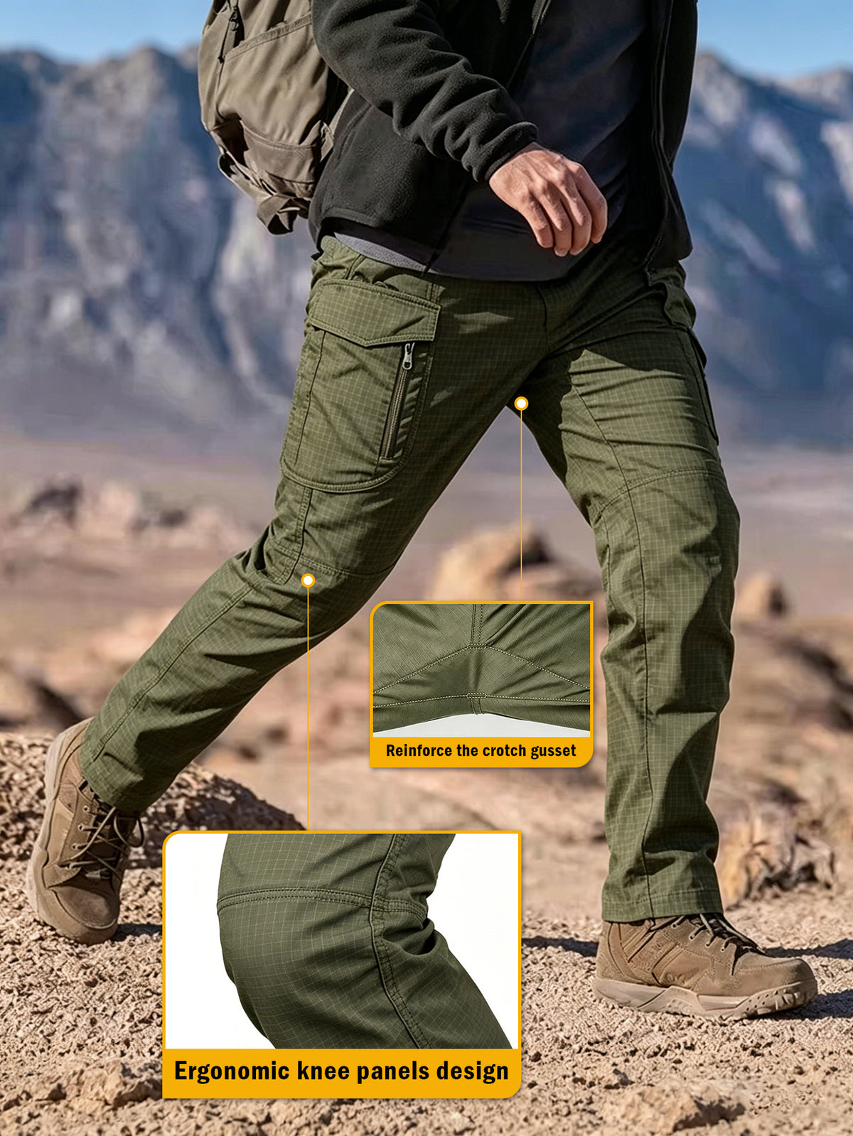 Men's Work Cargo Pants, Army Green, Stretch Tear-resistant Lightweight Commuter Pants/ Training Pants/Hiking Pants, Water-Resistant Multi-Pocket Utility Work Pants and Outdoor Casual Pants, for Outdoor Camping & Hiking, Durable