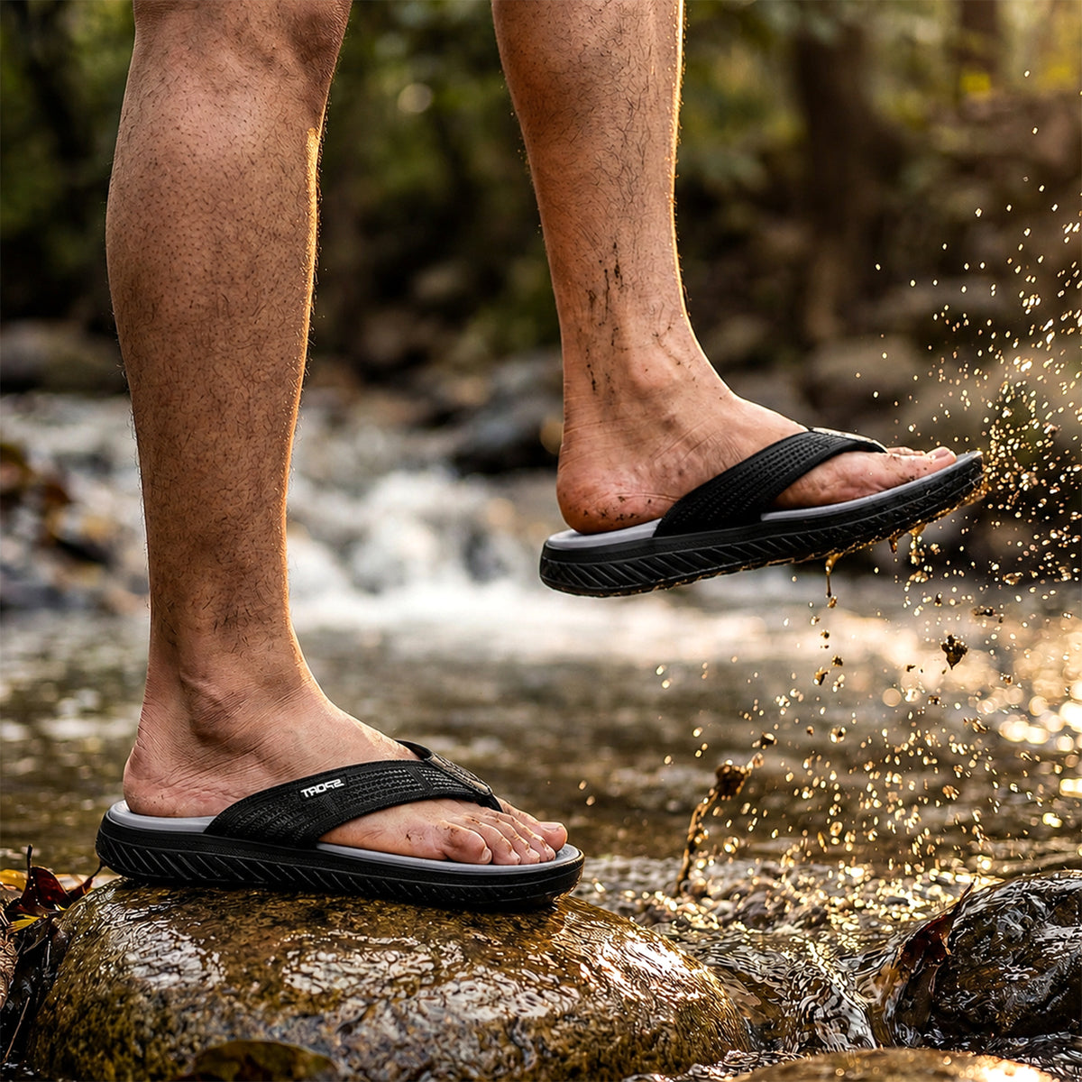 Men Summer Casual Flip-Flops, Beach Walking Thong Cushion Thong Sandals with Comfortable Arch Support Yoga Mat Beach Shoes, Durable Thick-Soled, Non-Slip, Soft-Soled Outdoor Sandals for Men, Black