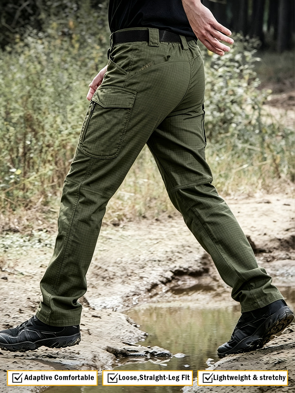 Men's Work Cargo Pants, Army Green, Stretch Tear-resistant Lightweight Commuter Pants/ Training Pants/Hiking Pants, Water-Resistant Multi-Pocket Utility Work Pants and Outdoor Casual Pants, for Outdoor Camping & Hiking, Durable