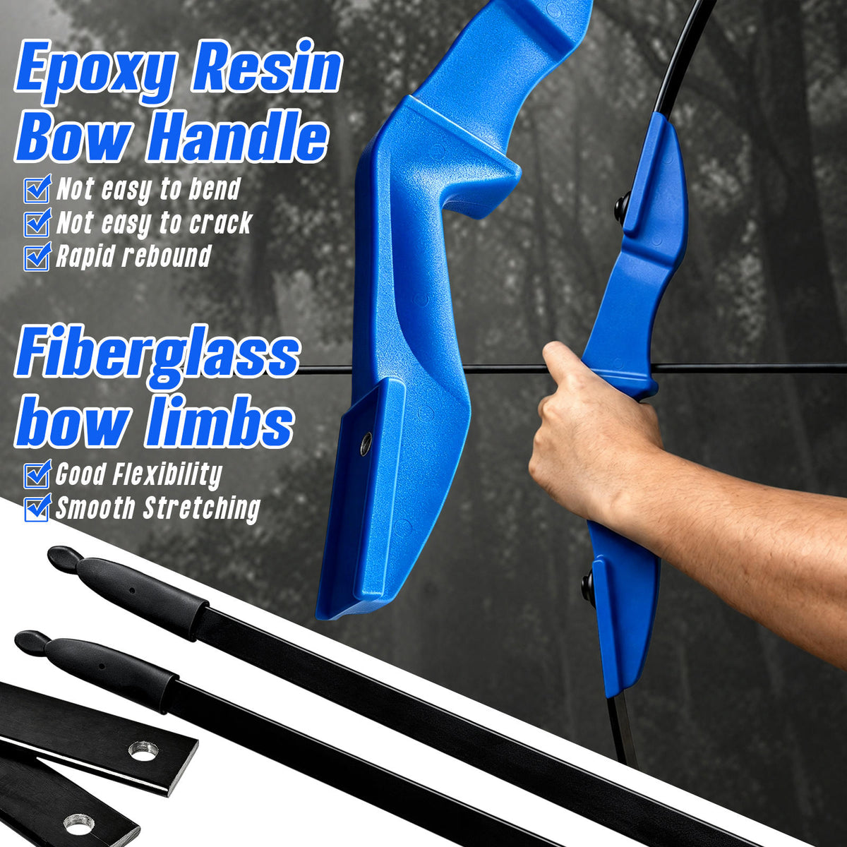 Archery Takedown Recurve Bow 53 inch for Adults,Beginners,Teenagers and Men-Right & Left Handed, Archery Set for Outdoor Target Training Practice,Beginner Recurve Bow, High Accuracy, Stability Performance (20/30/40lbs) Blue, Stylish