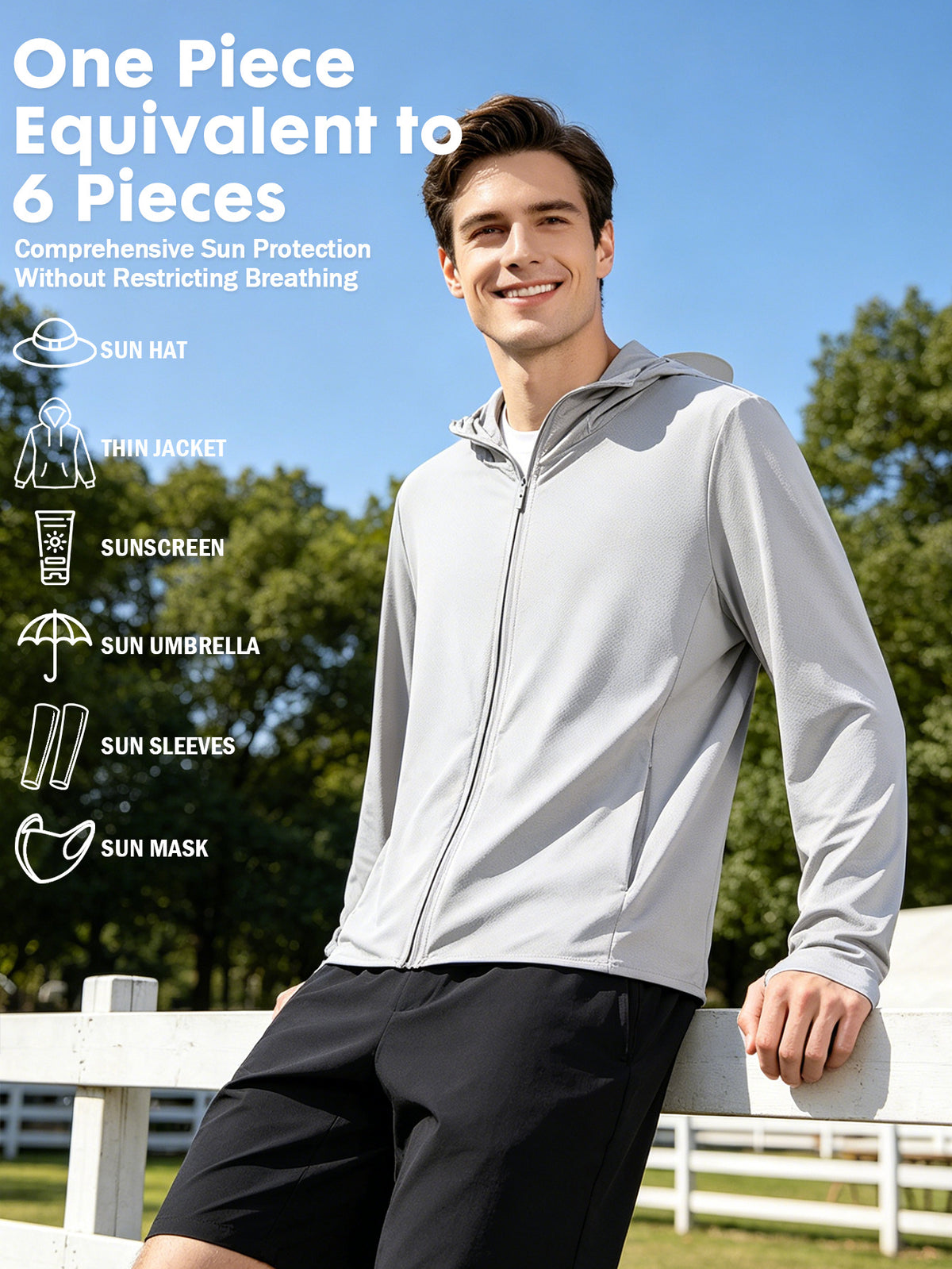 Men's Cool and Comfortable Jacket With Hood Brim, Moisture-wicking and Quick-drying Shirt, Breathable Sun Protection Shirt, Outdoor Lightweight Full Zip Hoodie Jacket Long Sleeve Fishing, Hiking, Running, Tops for Summer