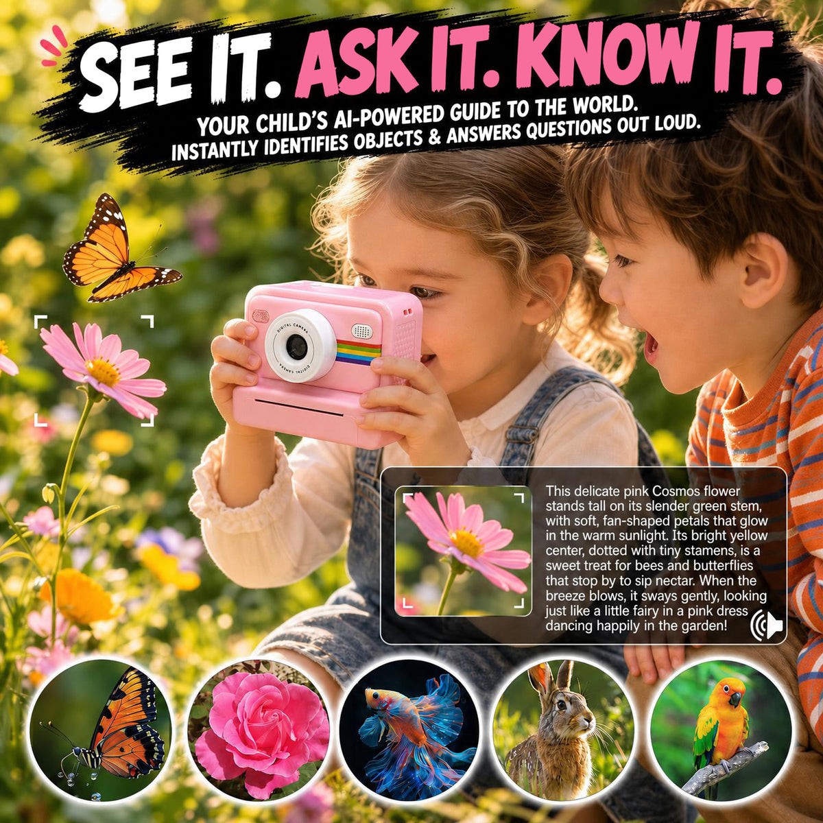 Thermal Portable Instant Printing Camera Set for Kids, 1080P HD Photo/Video Capture, Music Player, Interactive Storybooks, 3/5/10S Delayed Photography with USB Charger 1300Mah Battery And 3 Rolls Print Paper, Perfect for Birthday Gifts Girls Age 6