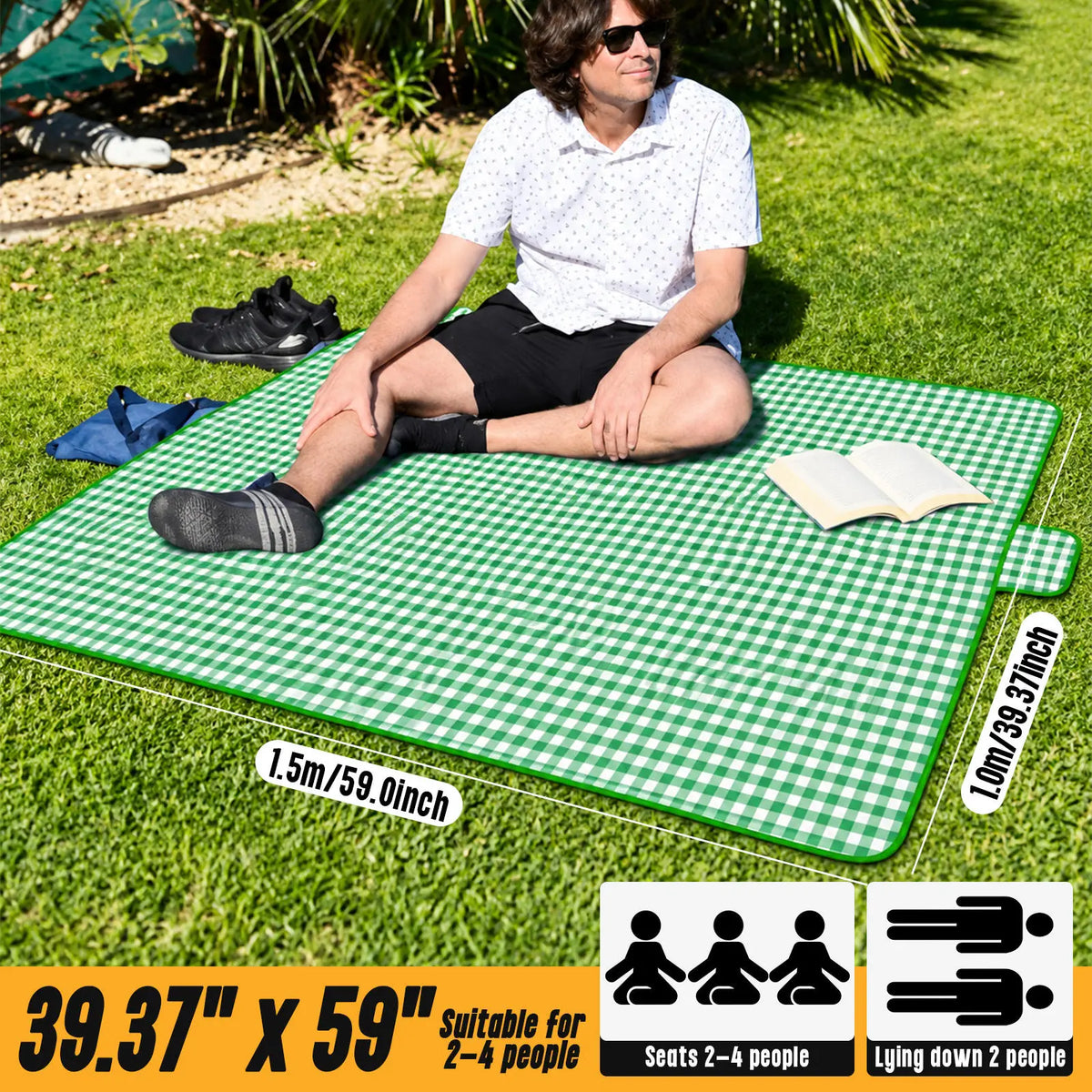 New Upgraded Picnic Blanket Outdoor Extra Large Picnic Mat 39.37"X59" Camping Blanket Beach Blanket, Thickened Checkered Non-Woven Fabric, Ultralight 1.25 lb with Handle Picnic Mat, for Outdoor Camping Hiking Travel Grass Park Music (100X150CM)