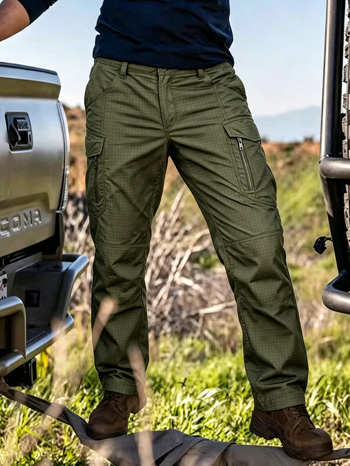 Men's Work Cargo Pants, Army Green, Stretch Tear-resistant Lightweight Commuter Pants/ Training Pants/Hiking Pants, Water-Resistant Multi-Pocket Utility Work Pants and Outdoor Casual Pants, for Outdoor Camping & Hiking, Durable
