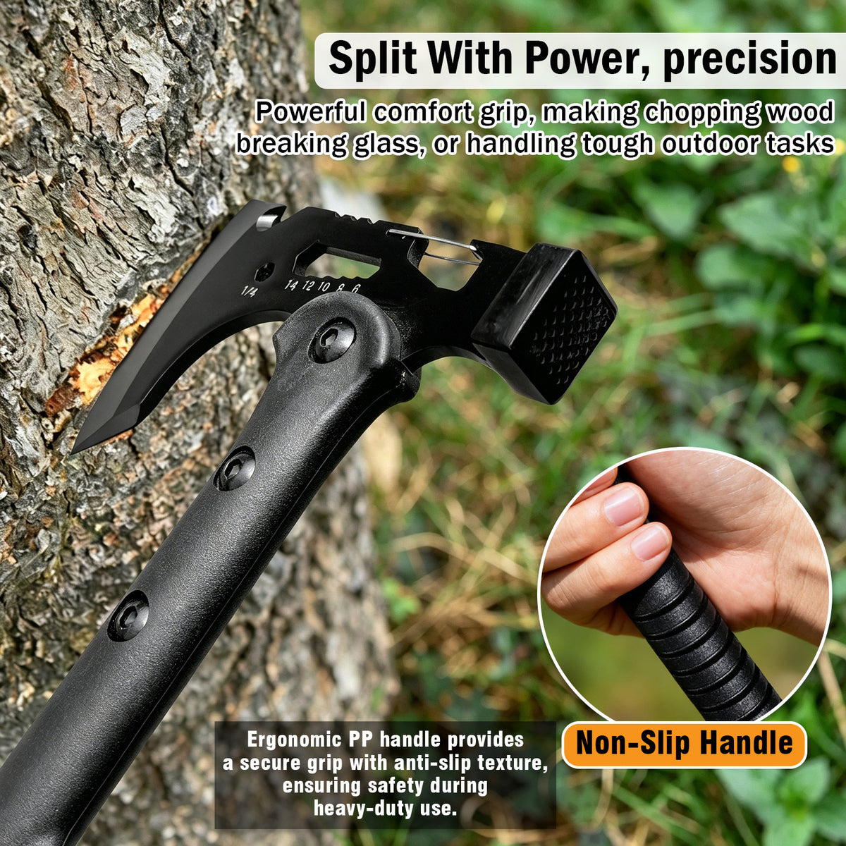 2 Pack Portable Battle Axe Set, Portable Outdoor Hatchet with Sheath, Reinforced Steel Sharp Blade, Window Breaker, Hammer and Multi-Tool Design Tomahawk, Durable Anti-Slip Handle Camping Hatchet Tool for Hiking/Camping/Outdoor Adventure Gear