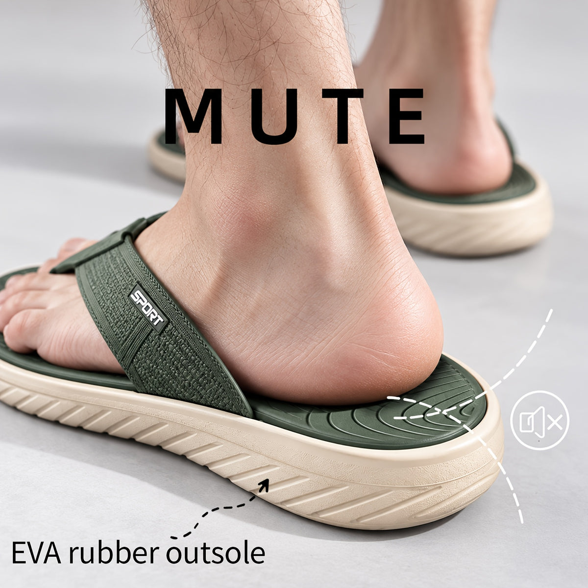 Men's Flip Flops, Slide Sandals for Men, Lightweight Thong Sandals with Thick EVA Sole, Soft Cushioned Footbed & Textured Outsole, Non-Slip Slippers, Men Summer Beach Sandals with Arch Support for Casual Walking, Indoor & Outdoor Wear, Green