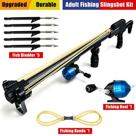 Multifunctional Slingshot, Automatic Fishing Slingshot, Equipped with Fishing Reel and 6pcs Darts, 2pcs Rubber Bands, Powerful and Accurate Outdoor Adult Fishing Slingshot, Heavy Duty Precision Long-Handle Slingshot, Easy to Operate, Deluxe Package