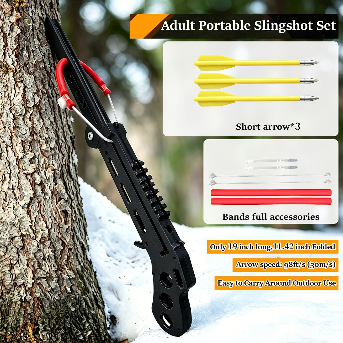 Folding Portable Slingshot, Outdoor Training Shooting Practice Compound Bow for Adults, Compact Foldable Design, Multi-Function Launcher with Ammo Balls and Training Arrow, Easy Carry for Camping Trips, Travel Packing and Backyard Weekend Use