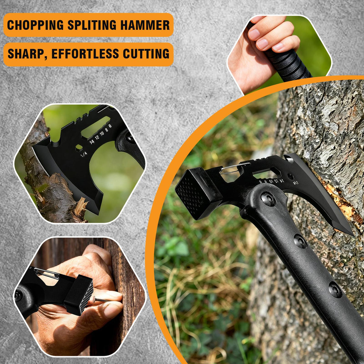 2 Pack Portable Battle Axe Set, Portable Outdoor Hatchet with Sheath, Reinforced Steel Sharp Blade, Window Breaker, Hammer and Multi-Tool Design Tomahawk, Durable Anti-Slip Handle Camping Hatchet Tool for Hiking/Camping/Outdoor Adventure Gear