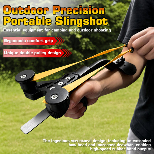 Portable Compound bow Adults Slingshot, Ultra Lightweight Fishing Slingshot with Arm Support Design, Adult Competition, Outdoor Shooting, Rapid-fire Steel Pellets Slingshot, 5pcs Replacement Bands, 50pcs Steel Balls, for Shooting, Fishing and Target