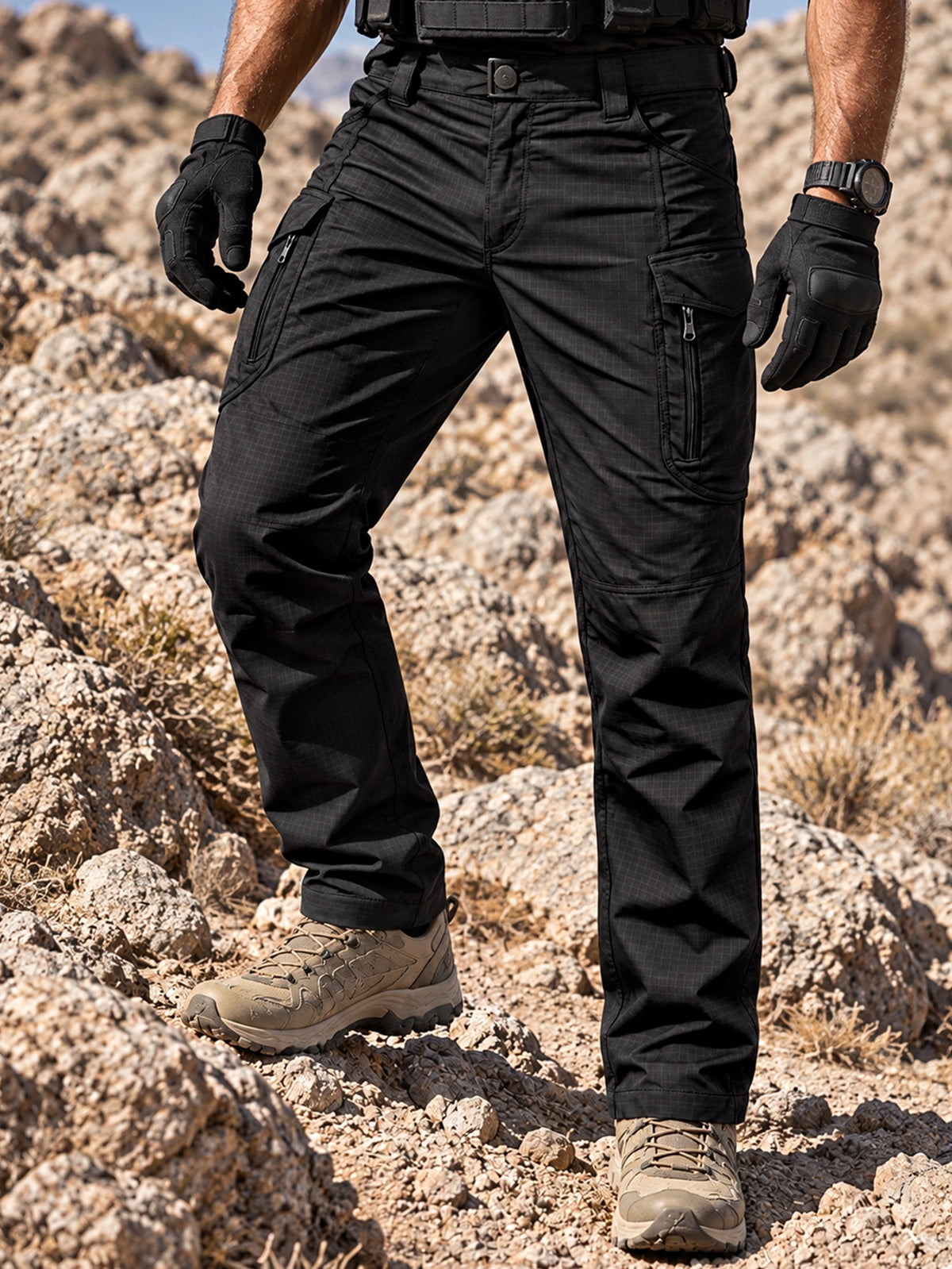 Men's Cargo Pants Work Pants Black, Lightweight Ripstop Outdoor Pants, Durable Water Resistant Work Trousers with 9 Pockets, Abrasion-resistant Fabric, Utility Long Pants for Outdoor Work, Camping, Training, Daily Commute and Casual Wear,1PCS