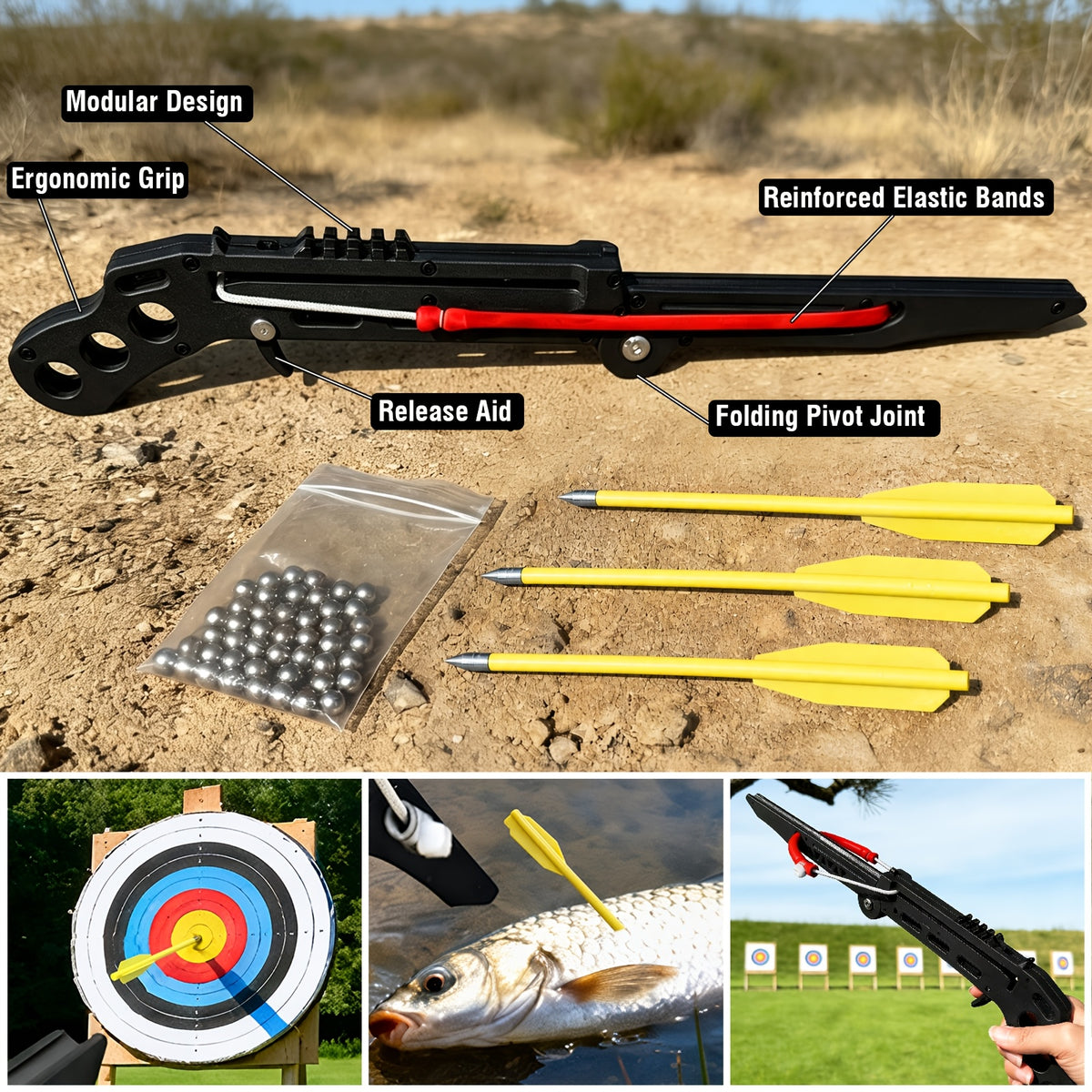 Folding Crossbow Complete Set, Professional Training Shooting Practice Crossbow Bow for Adults, New Type Recurve Bow, Slingshot Training Set with Ammo Balls and Arrow Accessories for Backyard Practice, Camping Trips, and Outdoor Leisure Activities