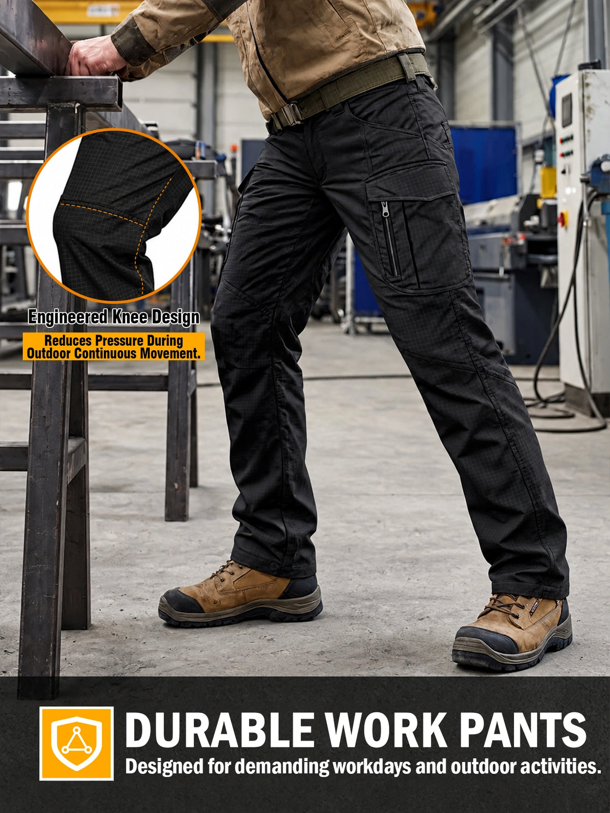 Men's Cargo Work Pants Black, Stretch Waistband, Lightweight Ripstop Hiking Pants with 9 Pockets, Water Resistant & Durable Utility Cargo Pants, Relaxed Fit for Men Workdays and Outdoor Activities (Black,S-XXXL)
