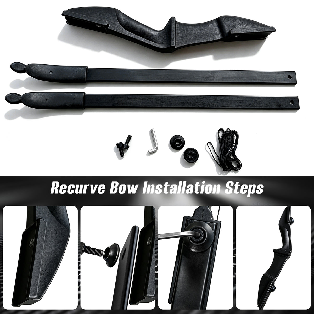 Black Adult 53" Archery Recurve Bow, Takedown Long Bow Kit, Portable Split-Type Bow, Adult and Beginners to Advanced Outdoor Target Practice, High Accuracy Shooting, Both for Left and Right Hand Use Recurve Bow Package for Adults 20LB, 30LB, 40LB