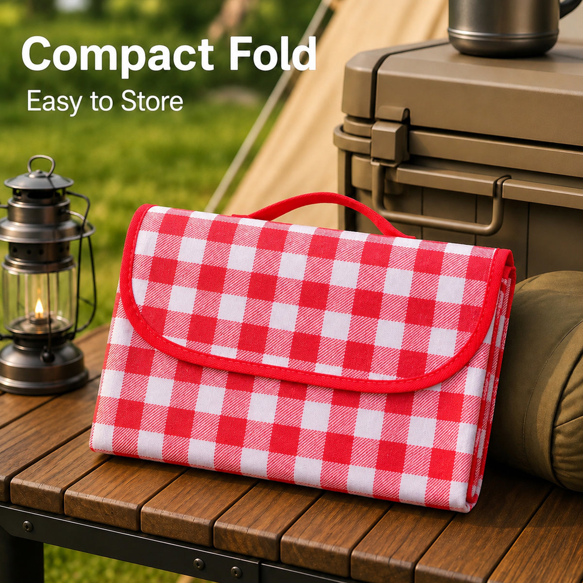 New Upgraded Picnic Blanket Outdoor Extra Large Picnic Mat 39.37"X59" Camping Blanket Beach Blanket, Thickened Checkered Non-Woven Fabric, Ultralight 1.25 lb with Handle Picnic Mat, for Outdoor Camping Hiking Travel Grass Park Music (100X150CM)