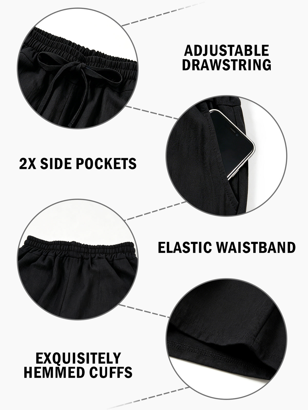 Men's Black Athletic Shorts with Pockets and Drawstring Waist,Made From Linen Blend Fabric, Lightweight Fitness Shorts, These Quick-Dry,Breathable and Comfortable for Running, Outings, Workouts and Casual Daily Wear. Men's Drawstring Waist Shorts