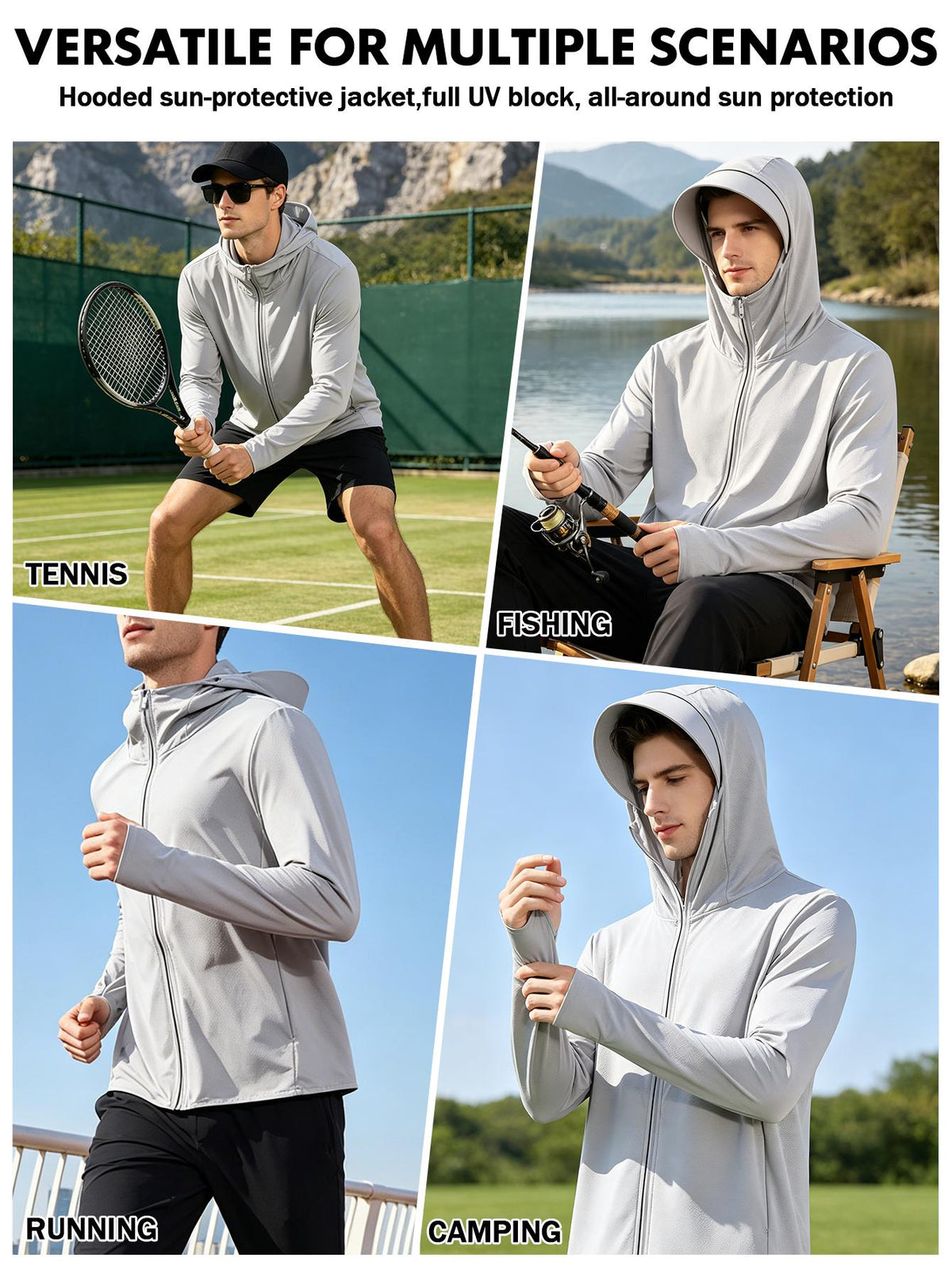 Men's Cool and Comfortable Jacket With Hood Brim, Moisture-wicking and Quick-drying Shirt, Breathable Sun Protection Shirt, Outdoor Lightweight Full Zip Hoodie Jacket Long Sleeve Fishing, Hiking, Running, Tops for Summer