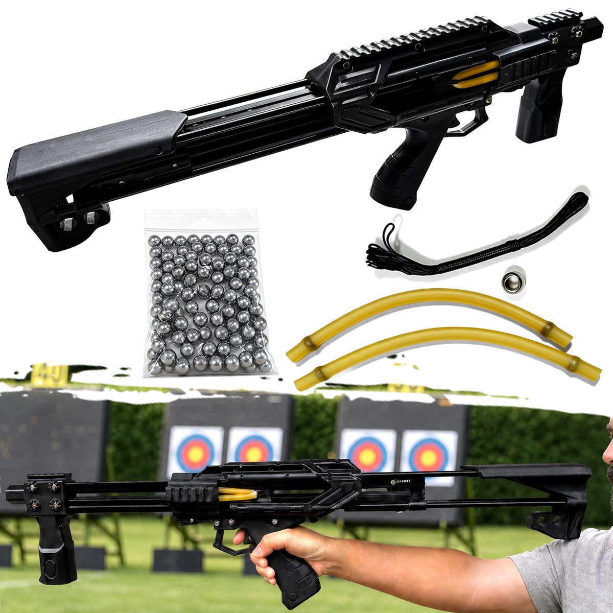 Upgraded Heavy Duty Continuous Shooting Slingshot, New Thor Multi-Shot Compound Bow for Adults, Aluminum Alloy Frame, Automatic Trigger Slingshot, Beads Shooting, Precision Adult Bow, In Car Essential, For Jungle Outdoor Gear, Black Metal Archery Kit