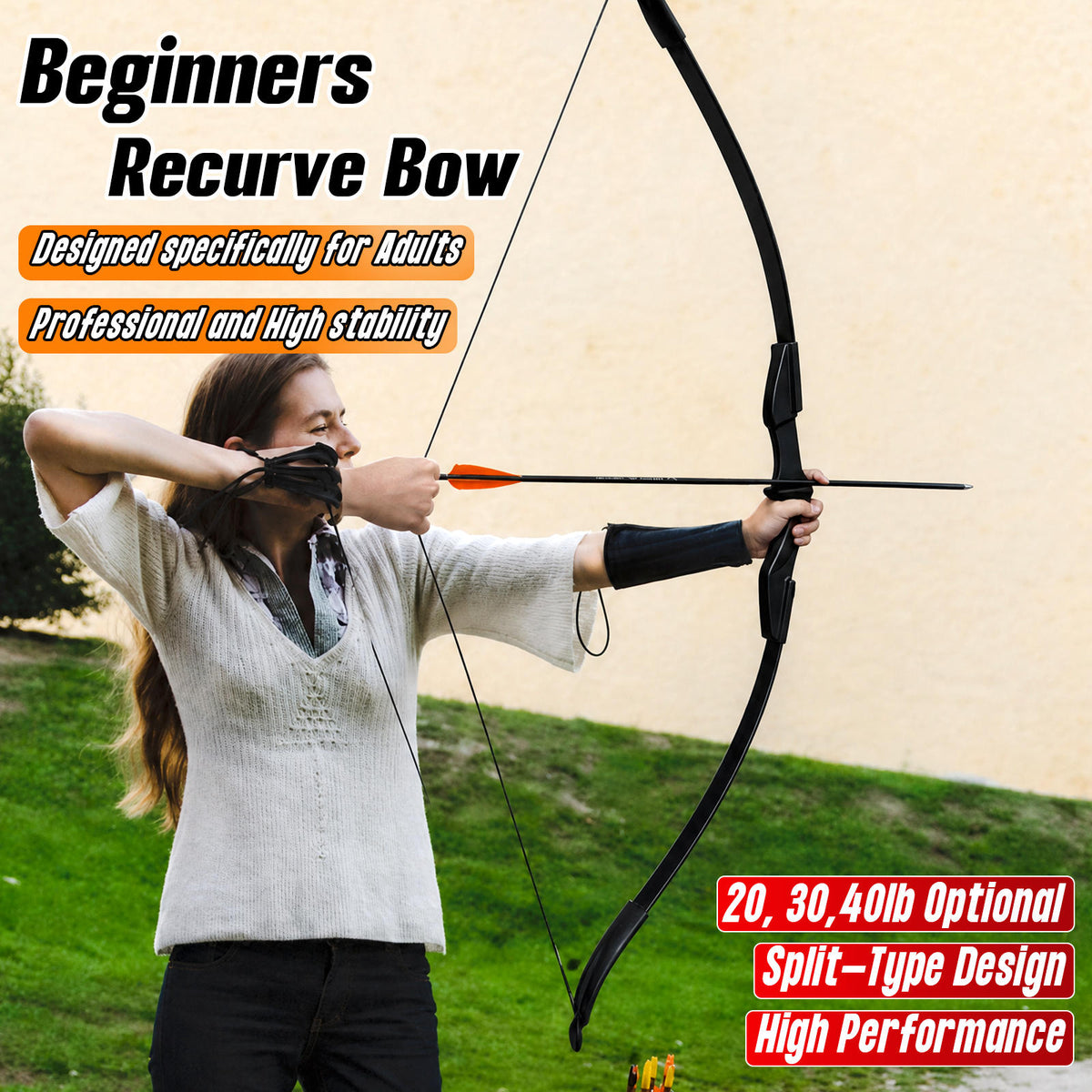 Black Adult 53" Archery Recurve Bow, Takedown Long Bow Kit, Portable Split-Type Bow, Adult and Beginners to Advanced Outdoor Target Practice, High Accuracy Shooting, Both for Left and Right Hand Use Recurve Bow Package for Adults 20LB, 30LB, 40LB