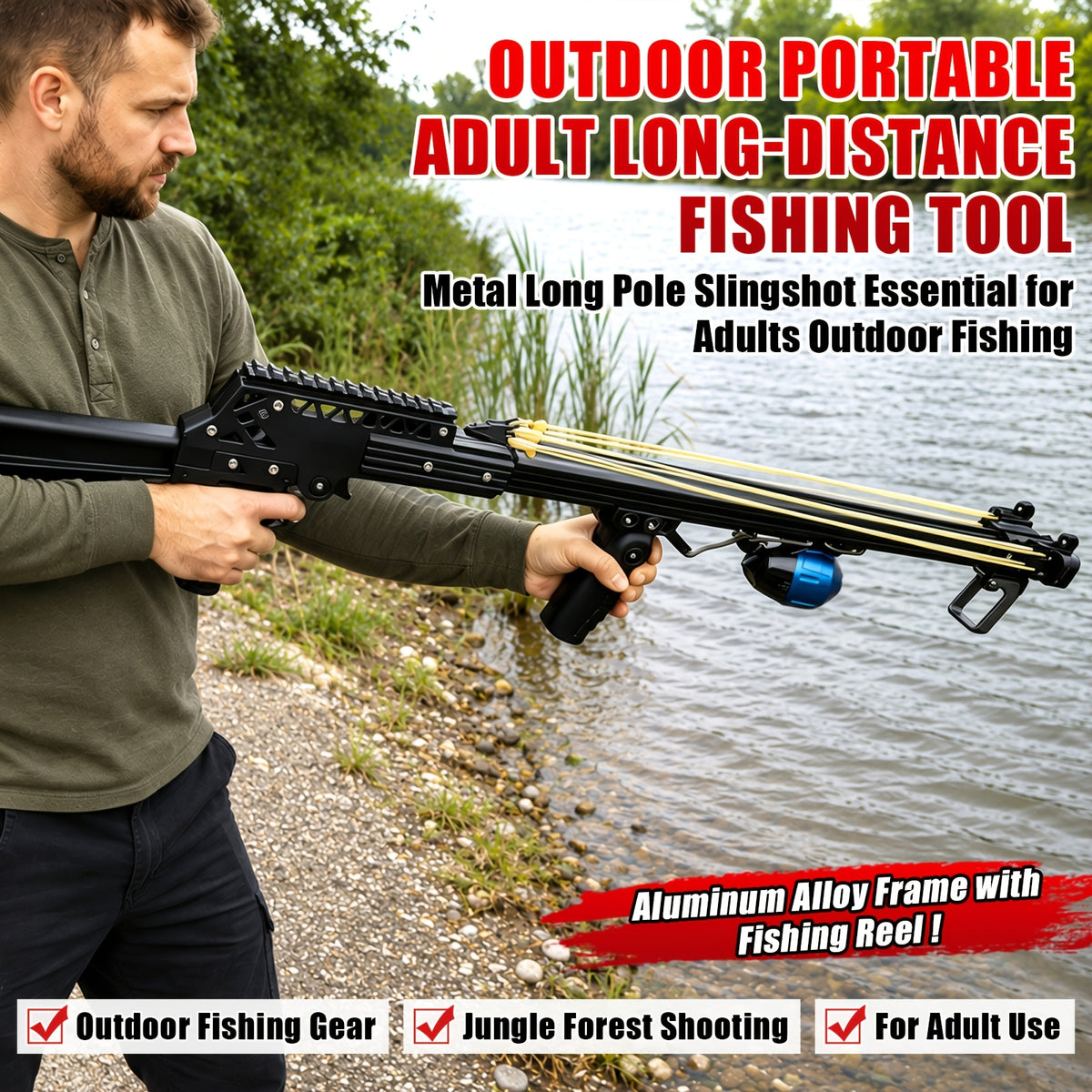 Upgraded Durable Outdoor Fishing Slingshot, High-Performance Metal Slingshot, Portable Telescopic Fishing Rod Tool, Adult Long Fishing Slingshot Precision Fishing With Reel, 5PCS Darts, Easy to Operate  for Outdoor Fishing Equipment,Complete Set